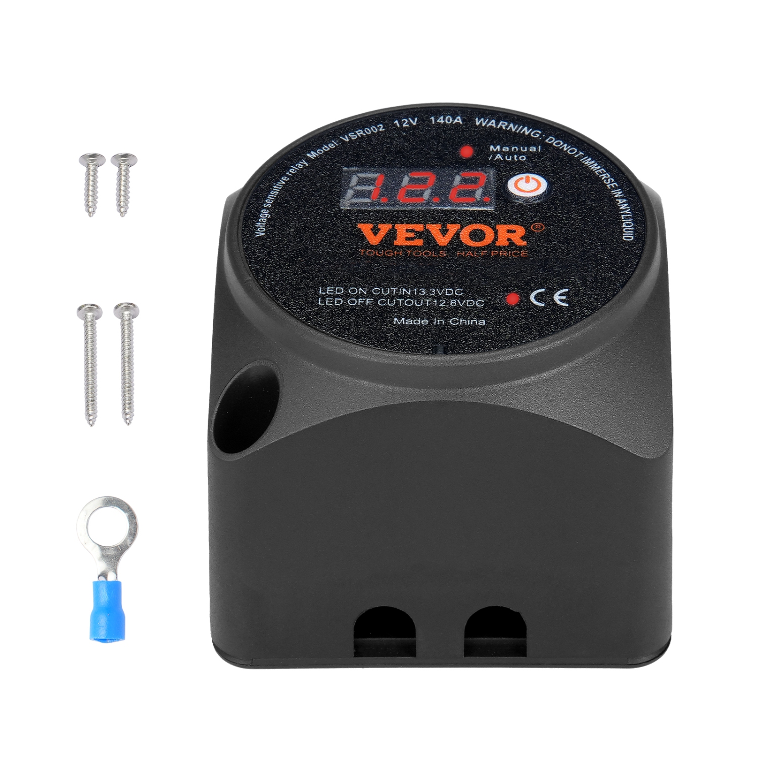 VEVOR 12V 140Amp Dual Battery Isolator Kit, Manual and Auto Modes VSR Voltage Sensitive Relay with LCD Screen, Smart Battery Isolator for ATV UTV RV