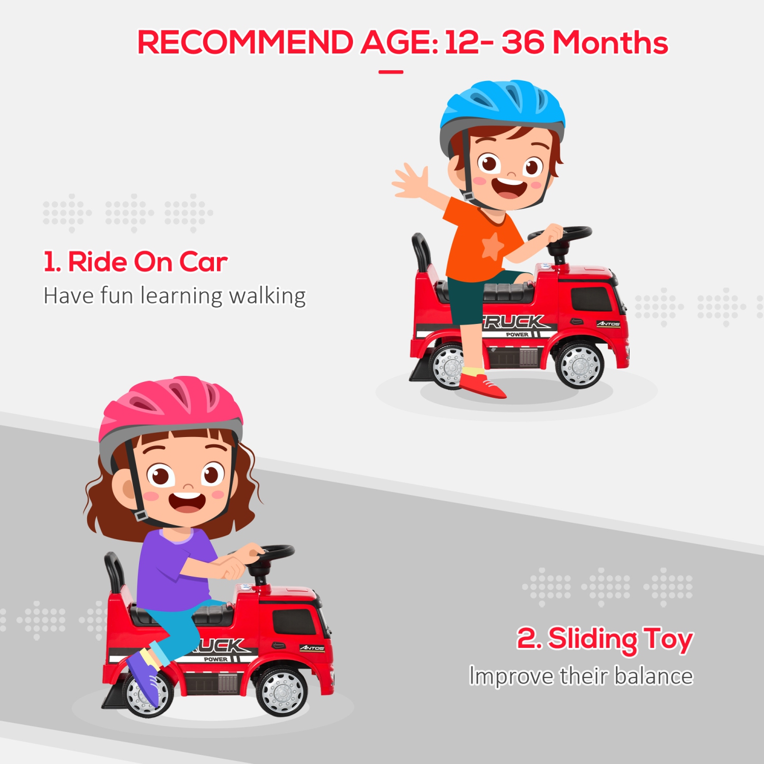 Voiture pour bébé homologuée Mercedes-Benz Antos de Qaba, jouet porteur pour enfants avec rangement sous le siège, coulisseau pieds-plancher avec