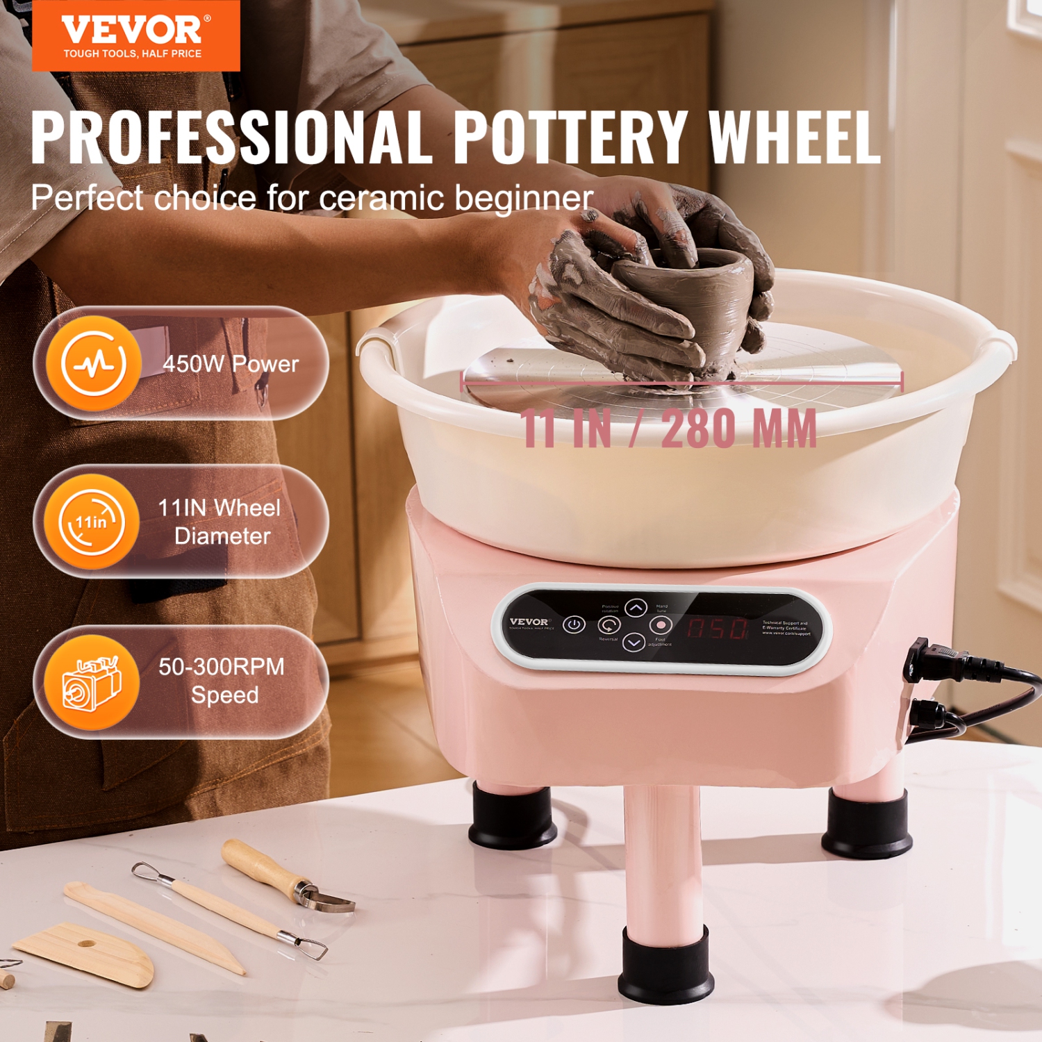 VEVOR 450W Pottery Wheel, 11 inch Pottery Forming Machine, Electric Wheel for Pottery with Foot Pedal and LCD Touch Screen, Direct Drive Ceramic