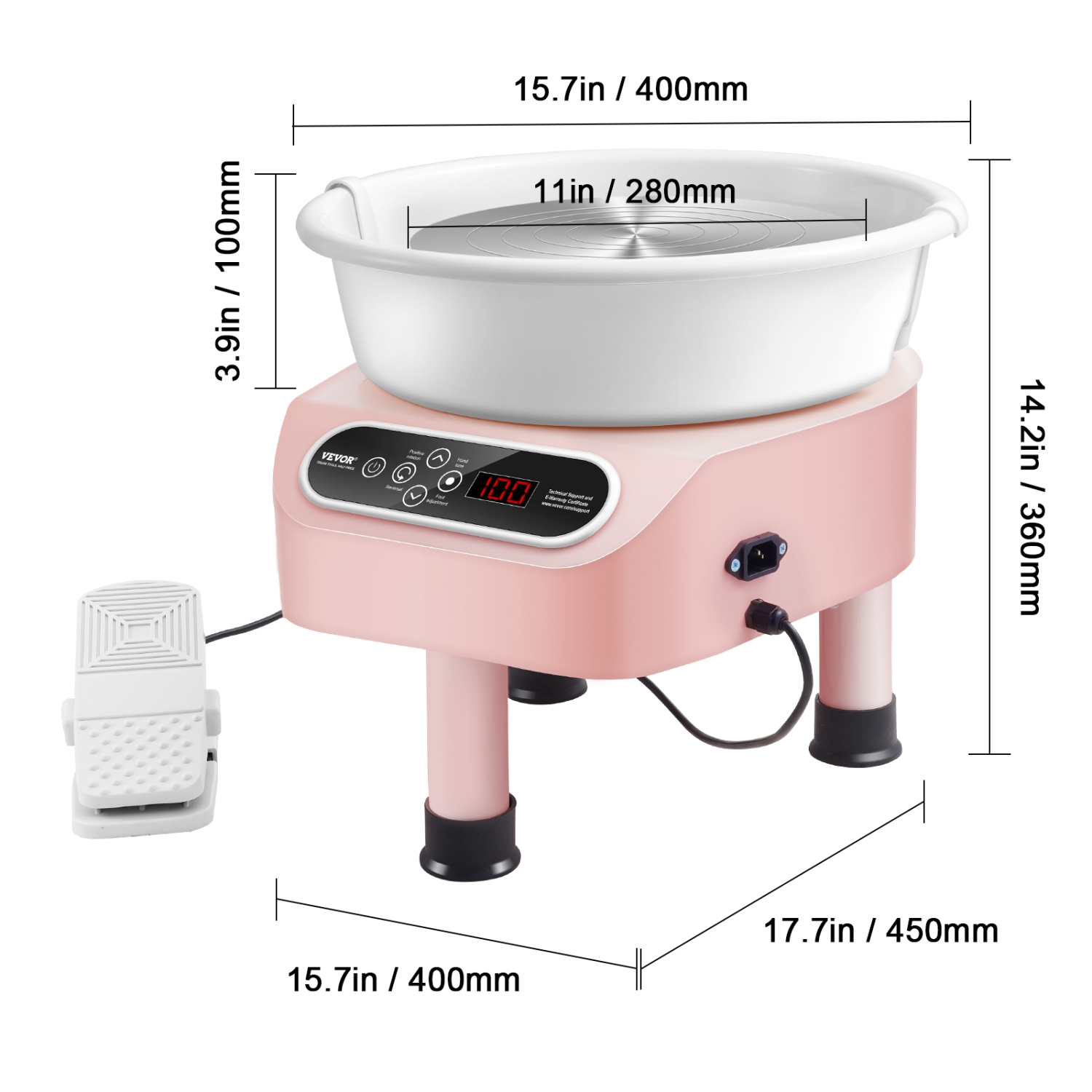 VEVOR 450W Pottery Wheel, 11 inch Pottery Forming Machine, Electric Wheel for Pottery with Foot Pedal and LCD Touch Screen, Direct Drive Ceramic