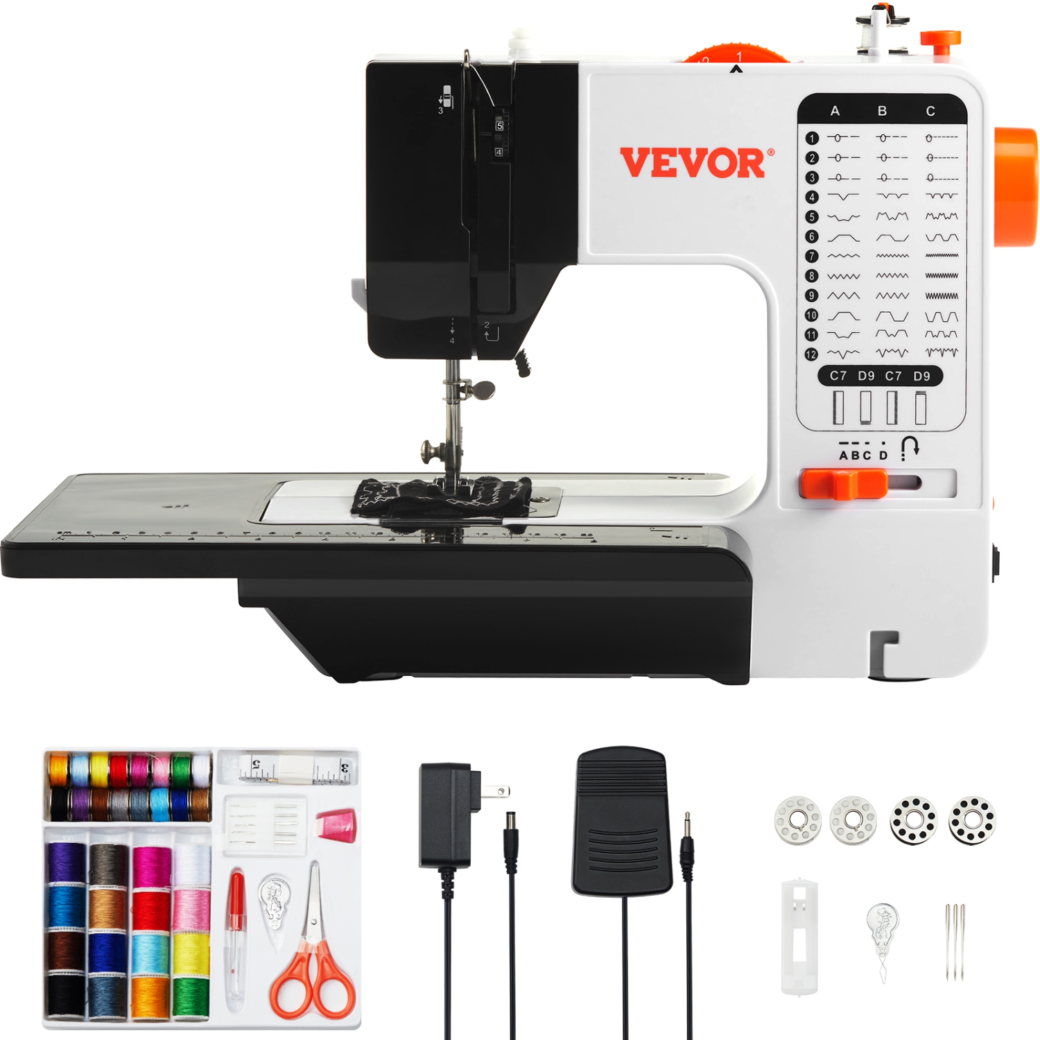 VEVOR Sewing Machine, Portable Sewing Machine for Beginners with 38 Built-in Stitches & Reverse Sewing, Dual Speed Sewing Machine with Extension