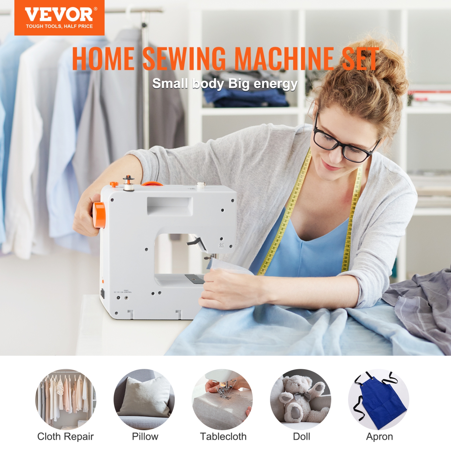 VEVOR Sewing Machine, Portable Sewing Machine for Beginners with 38 Built-in Stitches & Reverse Sewing, Dual Speed Sewing Machine with Extension