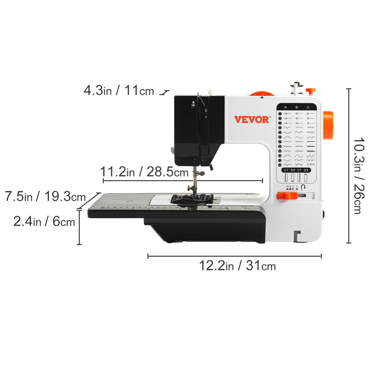 VEVOR Sewing Machine, Portable Sewing Machine for Beginners with 38 Built-in Stitches & Reverse Sewing, Dual Speed Sewing Machine with Extension