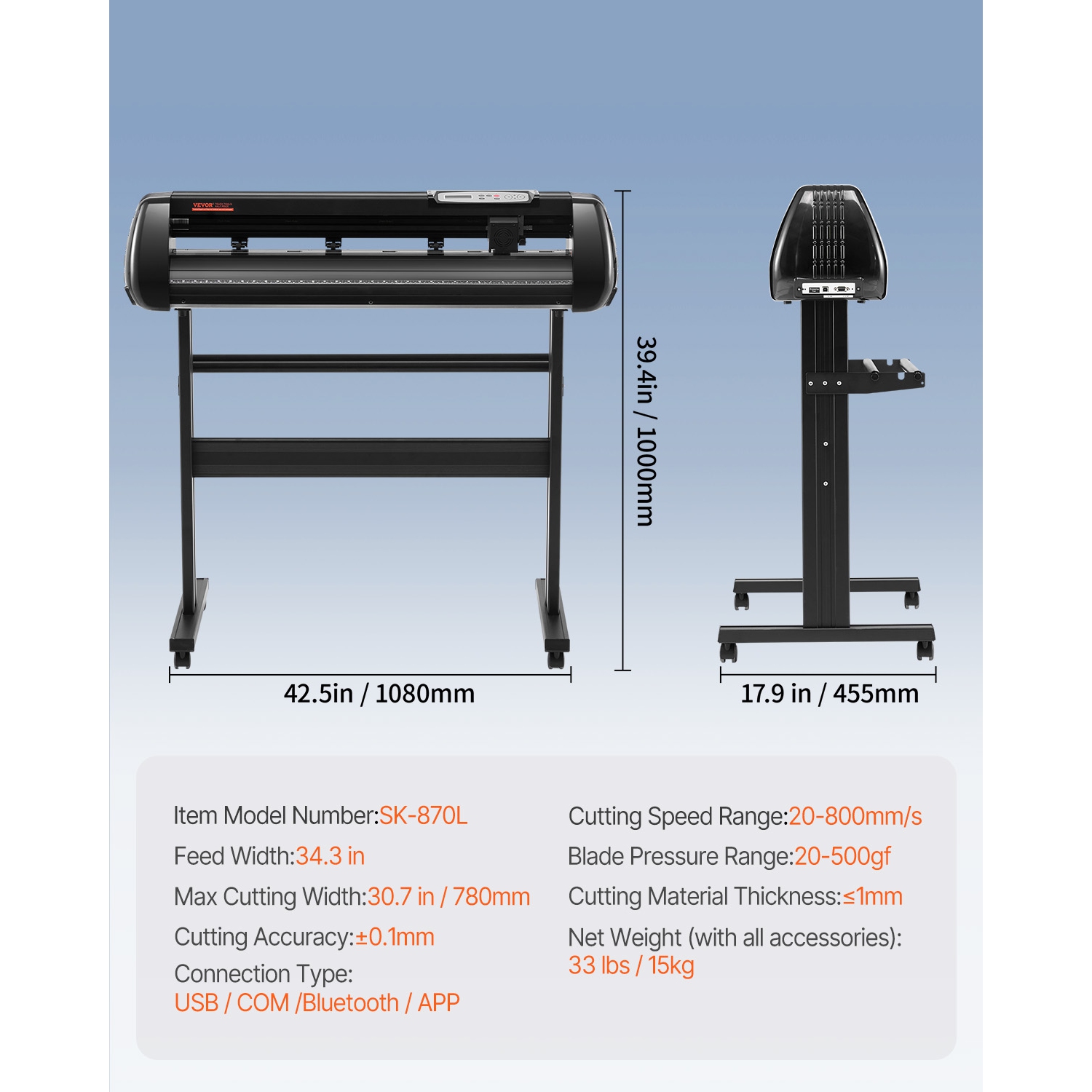 Coupe-vinyles VEVOR 34&nbsp;po, machine à perforer à couper Bluetooth hors ligne, force de vitesse réglable de l'arbre à rouleaux en acier