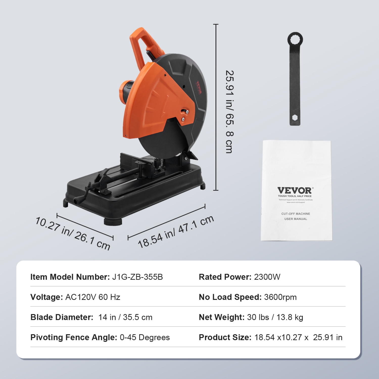 VEVOR 14"/355mm Abrasive Chop Saw, Blade Diameter Cut Off Saw, 2300W 3600RPM Steel Cutting, 0-45° Angle Miter Saw for Cutting Metal Cutting Chop Saw
