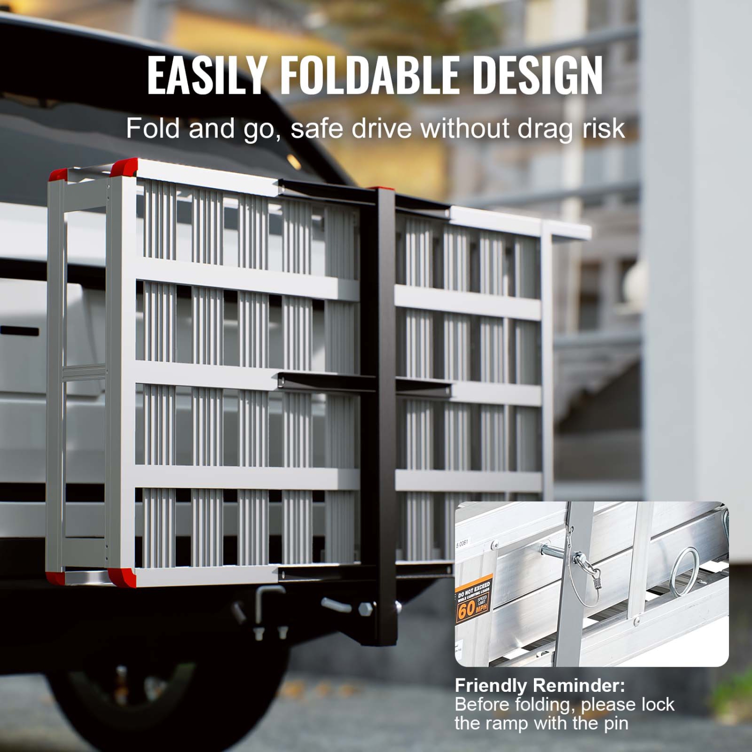 Porte-bagages à attelage VEVOR de 45,3&nbsp;po x 25,6&nbsp;po, support d'attelage en aluminium avec rampe, panier d'attelage avec stabilisateur et