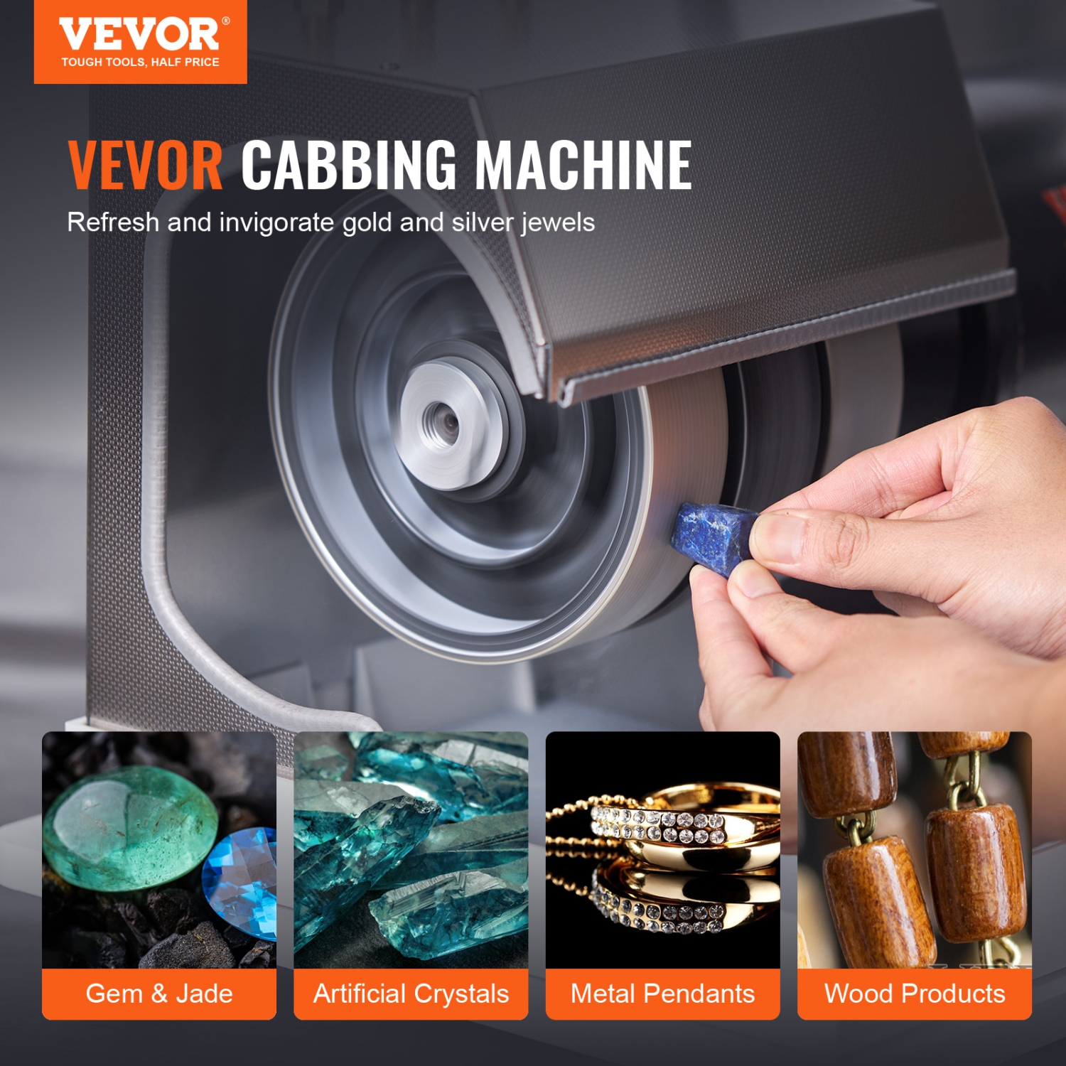 VEVOR 6" 1/4HP 1800rpm Cabbing Machine, Lapidary Rock Grinder Polisher With Lamp & Water Pump,Gem Faceting Machine, Rock Grinding for Gem Jade