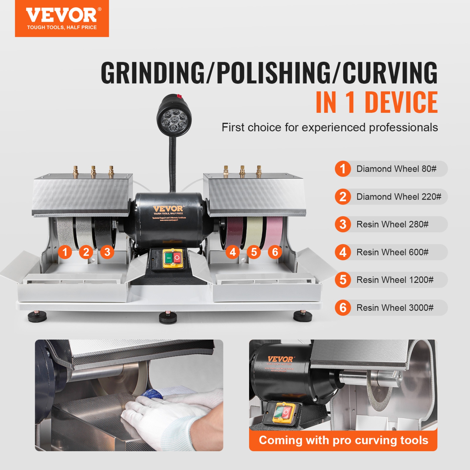 VEVOR 6" 1/4HP 1800rpm Cabbing Machine, Lapidary Rock Grinder Polisher With Lamp & Water Pump,Gem Faceting Machine, Rock Grinding for Gem Jade