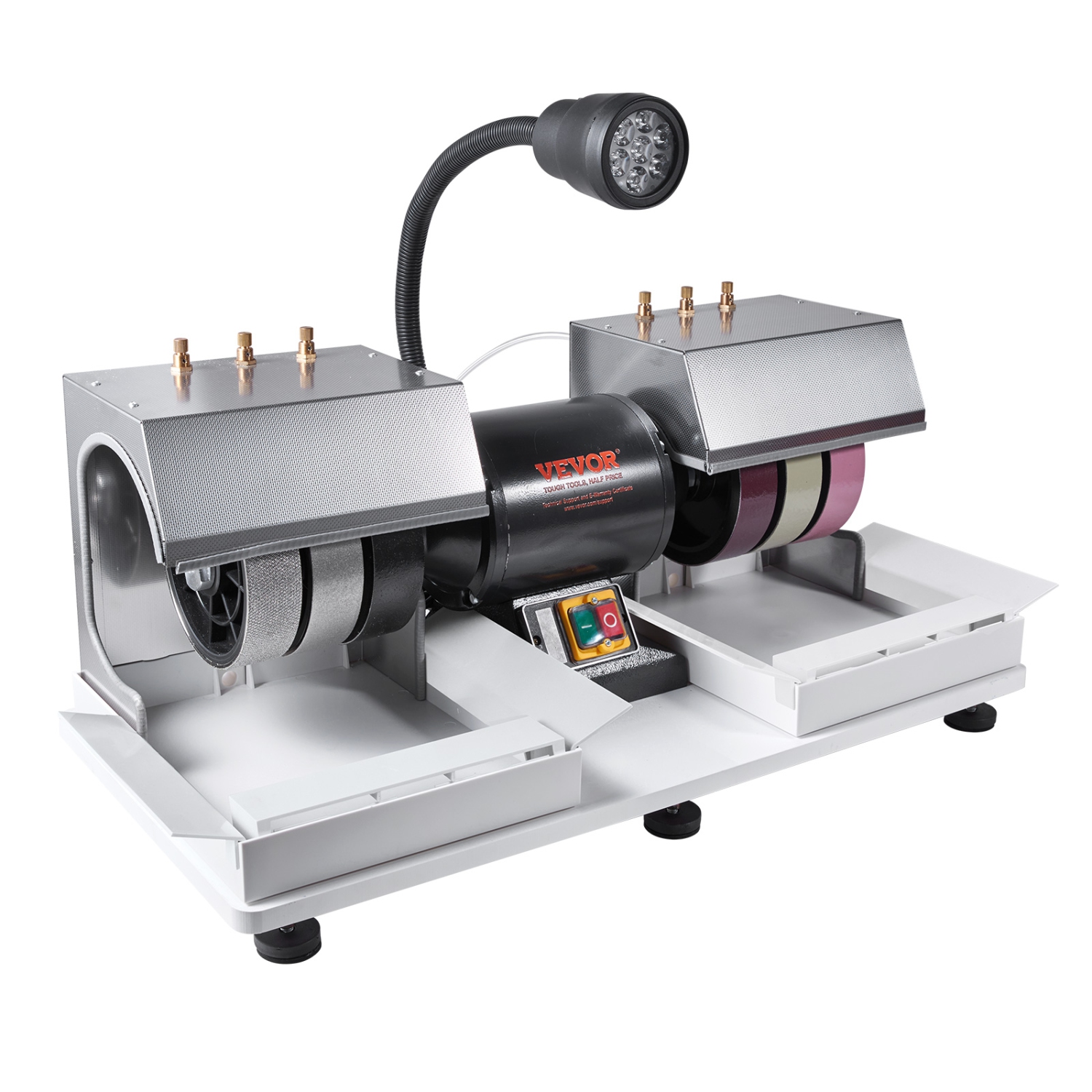 VEVOR 6" 1/4HP 1800rpm Cabbing Machine, Lapidary Rock Grinder Polisher With Lamp & Water Pump,Gem Faceting Machine, Rock Grinding for Gem Jade