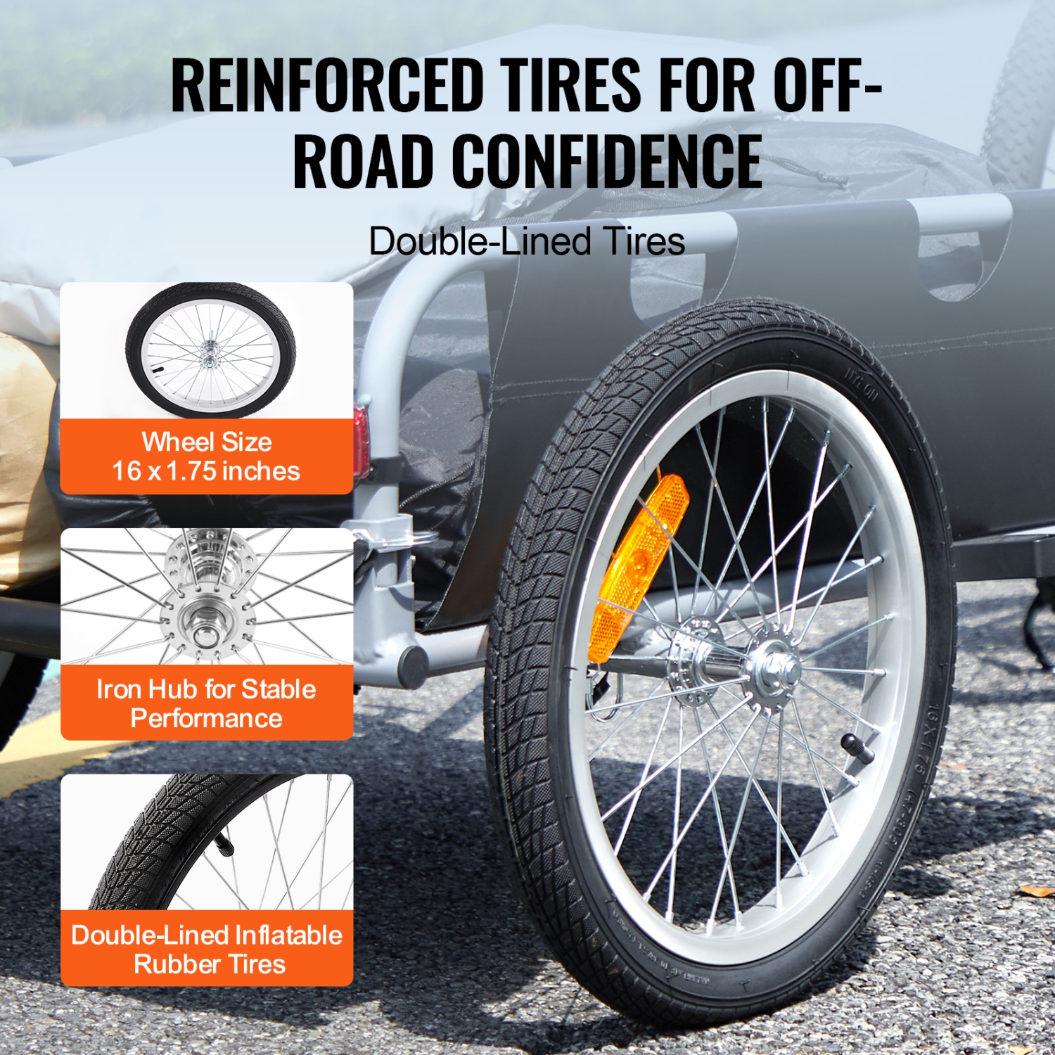 Remorque de vélo VEVOR, capacité de charge 100&nbsp;lb, chariot de vélo robuste, rangement compact pliable avec attelage universel, roues de