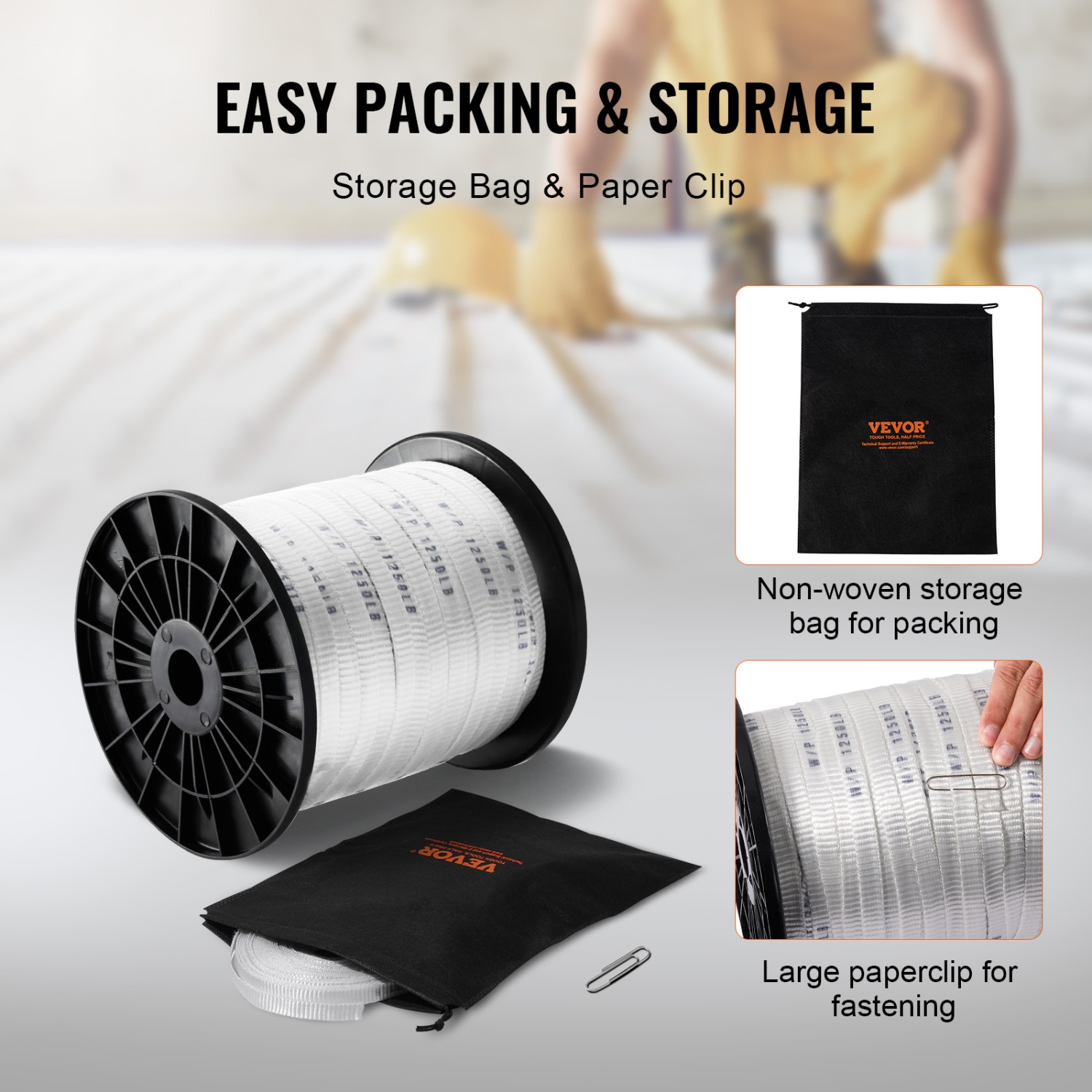 VEVOR 1/2" x 528' Polyester Pull Tape, Mule Tape Flat Rope, 1250 lbf Tensile Capacity, Printed Webbing Cable Pulling Tape for Packaging, Gardening,