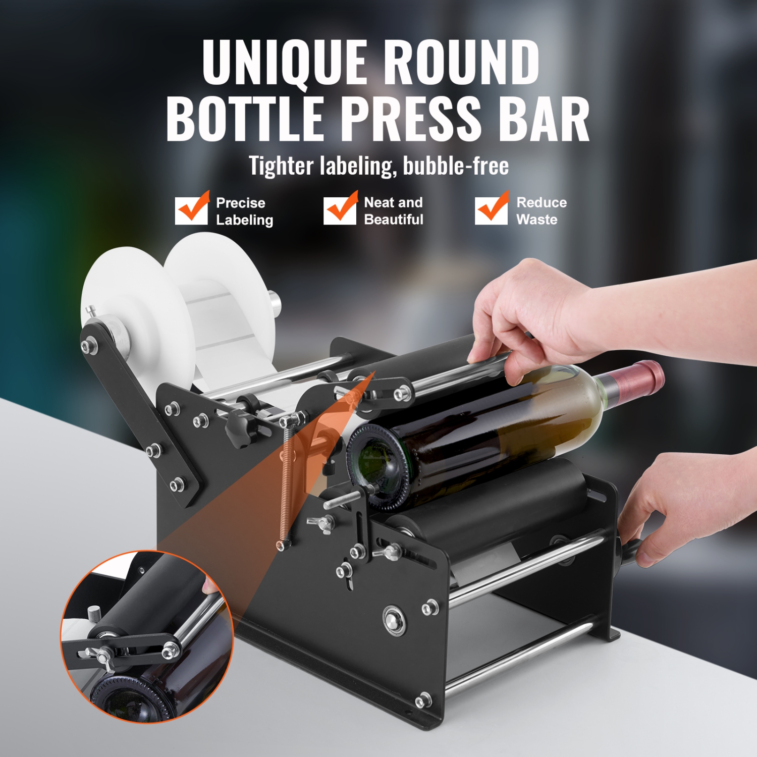 VEVOR 15-20pcs/min Manual Round Labeling Machine, Bottle Label Applicator, Adjustable Manual Round Bottle Labeler Suitable for Bottle Diameter