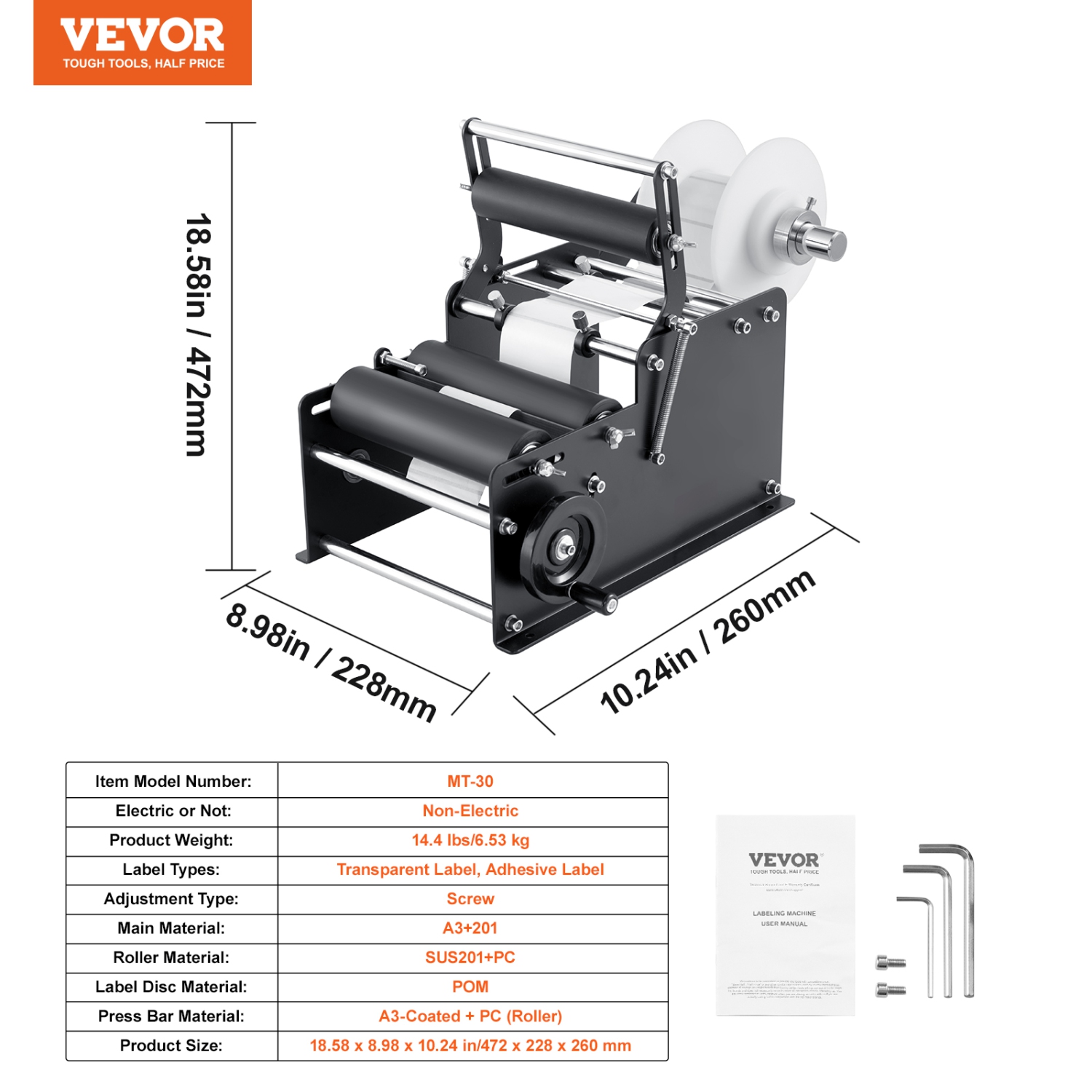 VEVOR 15-20pcs/min Manual Round Labeling Machine, Bottle Label Applicator, Adjustable Manual Round Bottle Labeler Suitable for Bottle Diameter