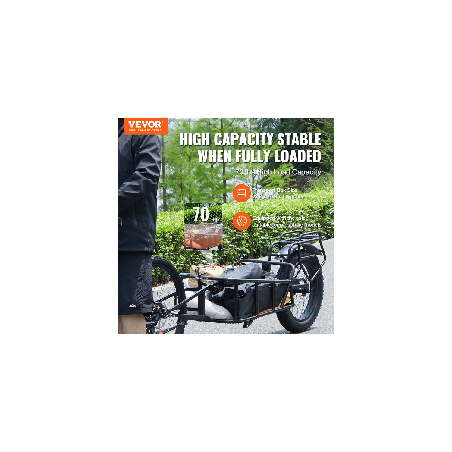 VEVOR Bike Cargo Trailer, 70 lbs Load Capacity, Heavy-Duty Bicycle Wagon Cart, Compact Storage Structure with Universal Hitch, 20" Wheels, Fits Most