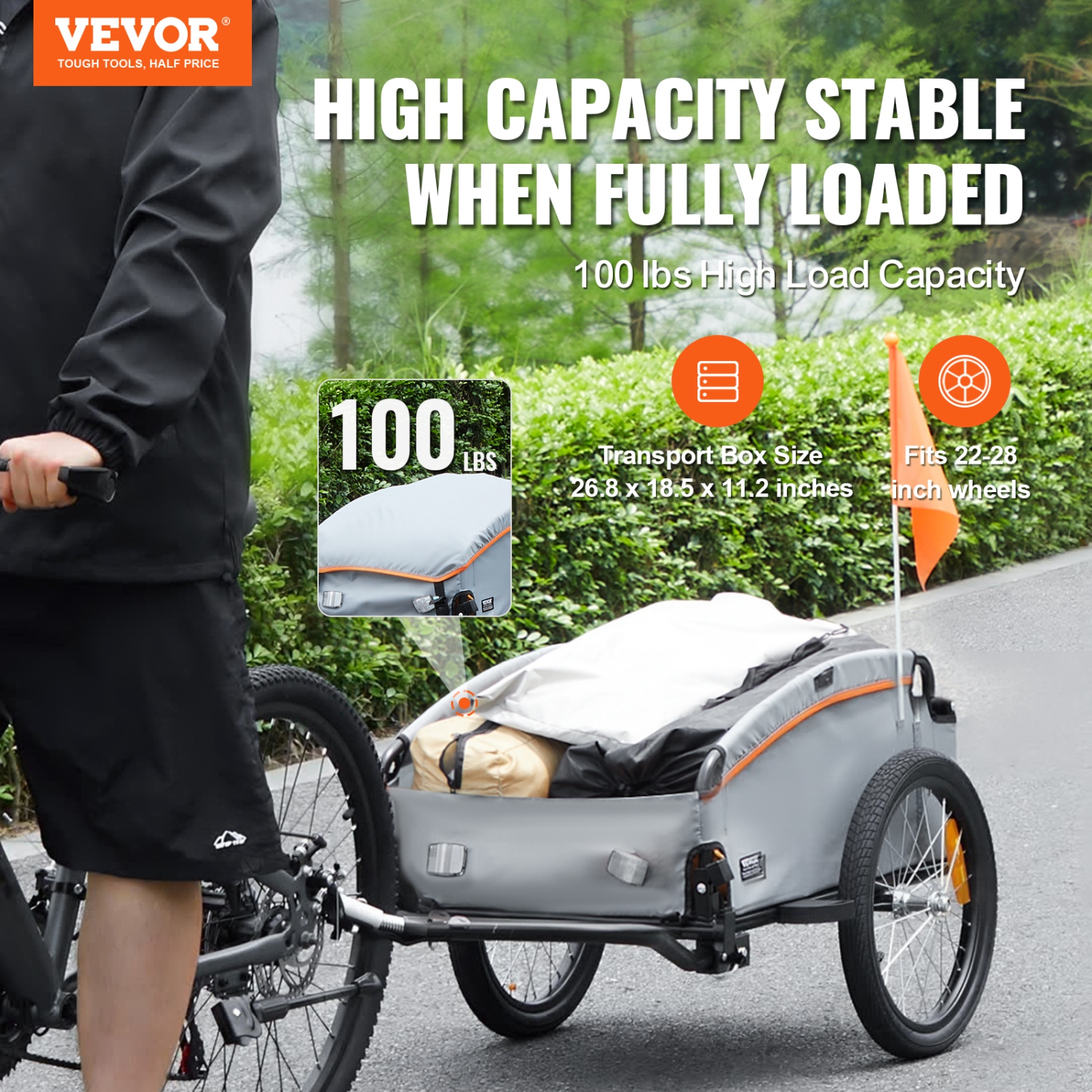 Remorque pour vélo VEVOR, capacité de charge de 88/100/160 lb, chariot pour vélo robuste, rangement compact pliable avec attelage universel
