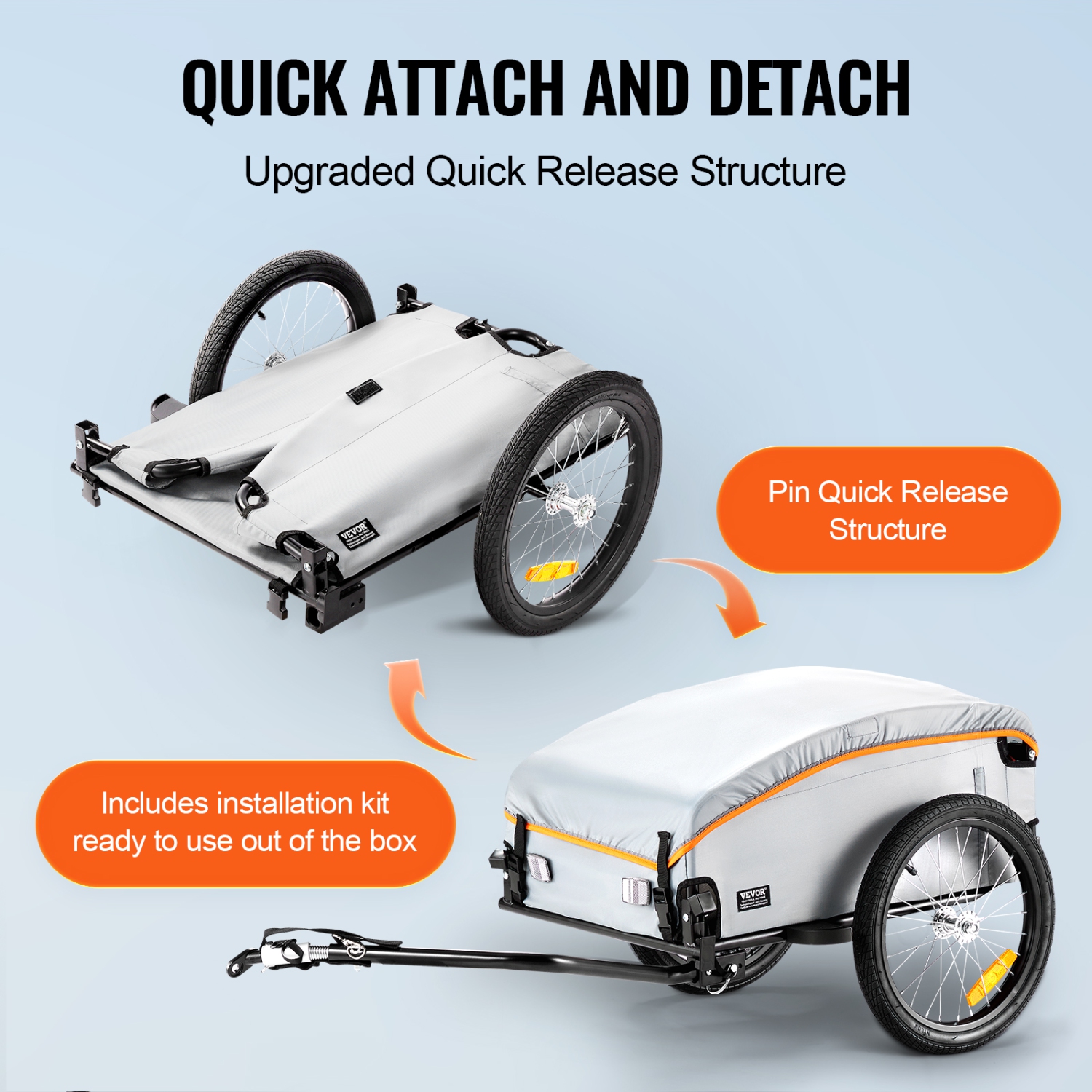 Remorque pour vélo VEVOR, capacité de charge de 88/100/160 lb, chariot pour vélo robuste, rangement compact pliable avec attelage universel