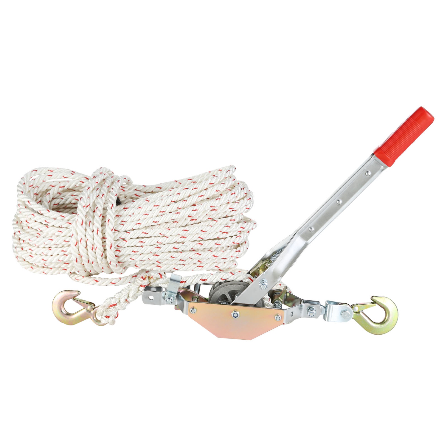 VEVOR 3/4 Ton Pulling Capacity Rope Puller with 100' of 0.6" dia. Rope,2 Hook,Come Along Winch, Ratchet Power Puller for Moving Boats,Securing