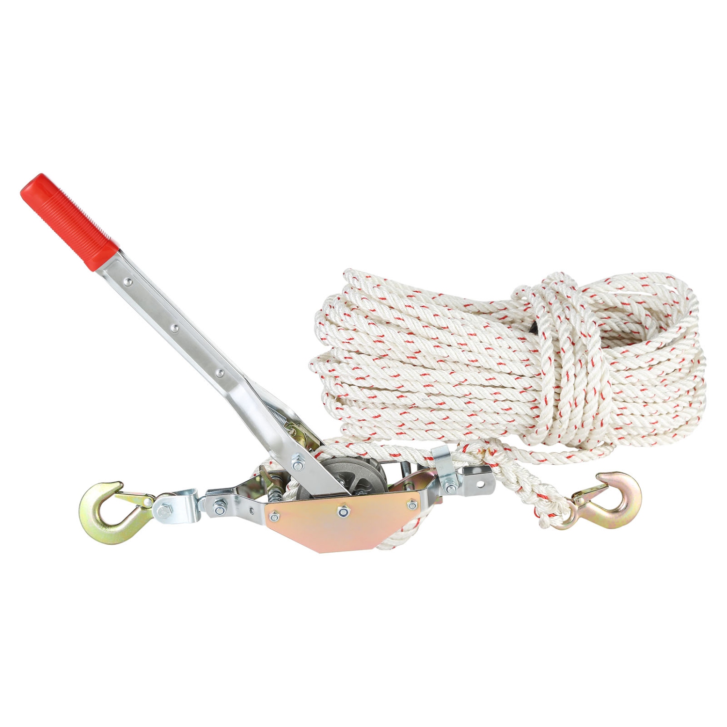 VEVOR 3/4 Ton Pulling Capacity Rope Puller with 100' of 0.6" dia. Rope,2 Hook,Come Along Winch, Ratchet Power Puller for Moving Boats,Securing