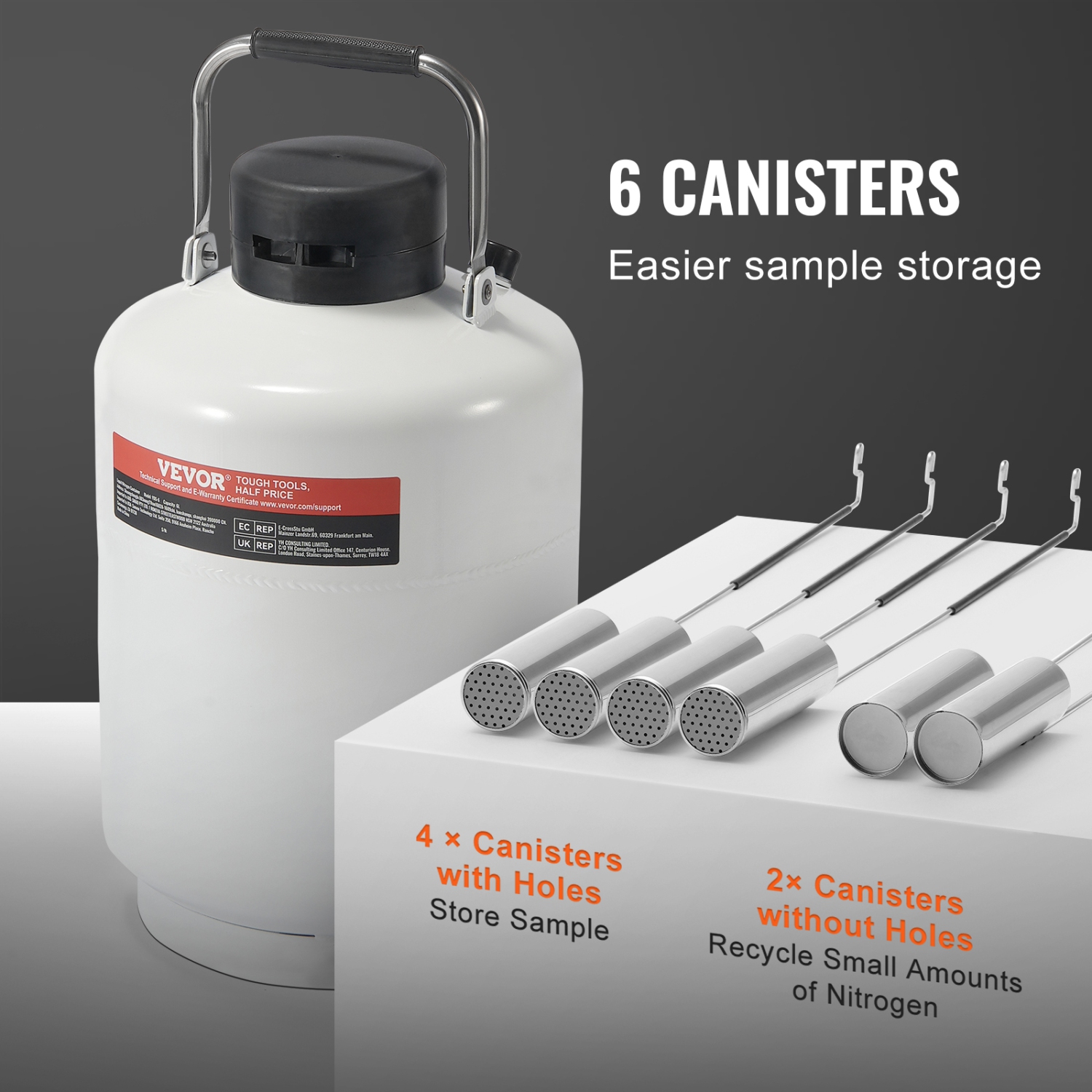 VEVOR 10 L Aluminum Alloy Liquid Nitrogen Container, LN2 Tank Dewar with 6 Canisters and Carry Bag with Straps, Cryogenic Tank for Beauty Industry,