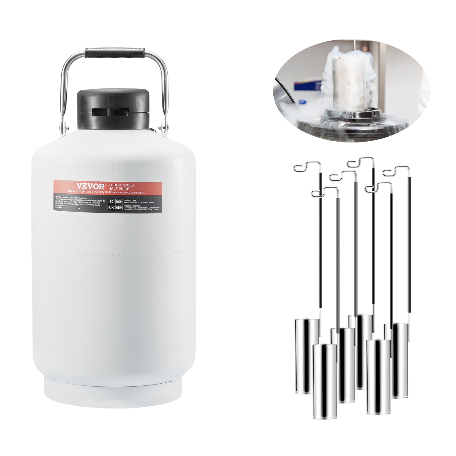VEVOR 10 L Aluminum Alloy Liquid Nitrogen Container, LN2 Tank Dewar with 6 Canisters and Carry Bag with Straps, Cryogenic Tank for Beauty Industry,