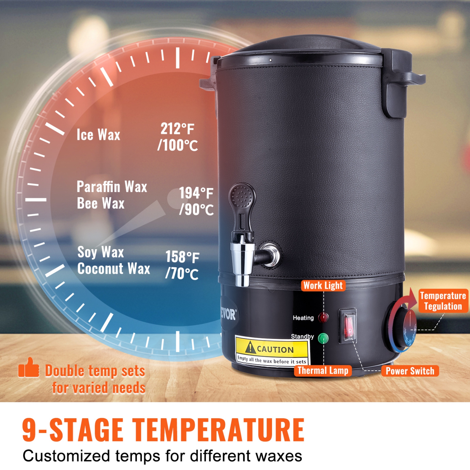 VEVOR 6.5 Liter Large Electric Wax Melting Pot Easy Pour Spout, 9-level Temperature Control, Easy Clean for Candle Soap Cream Beauty Bulk Production