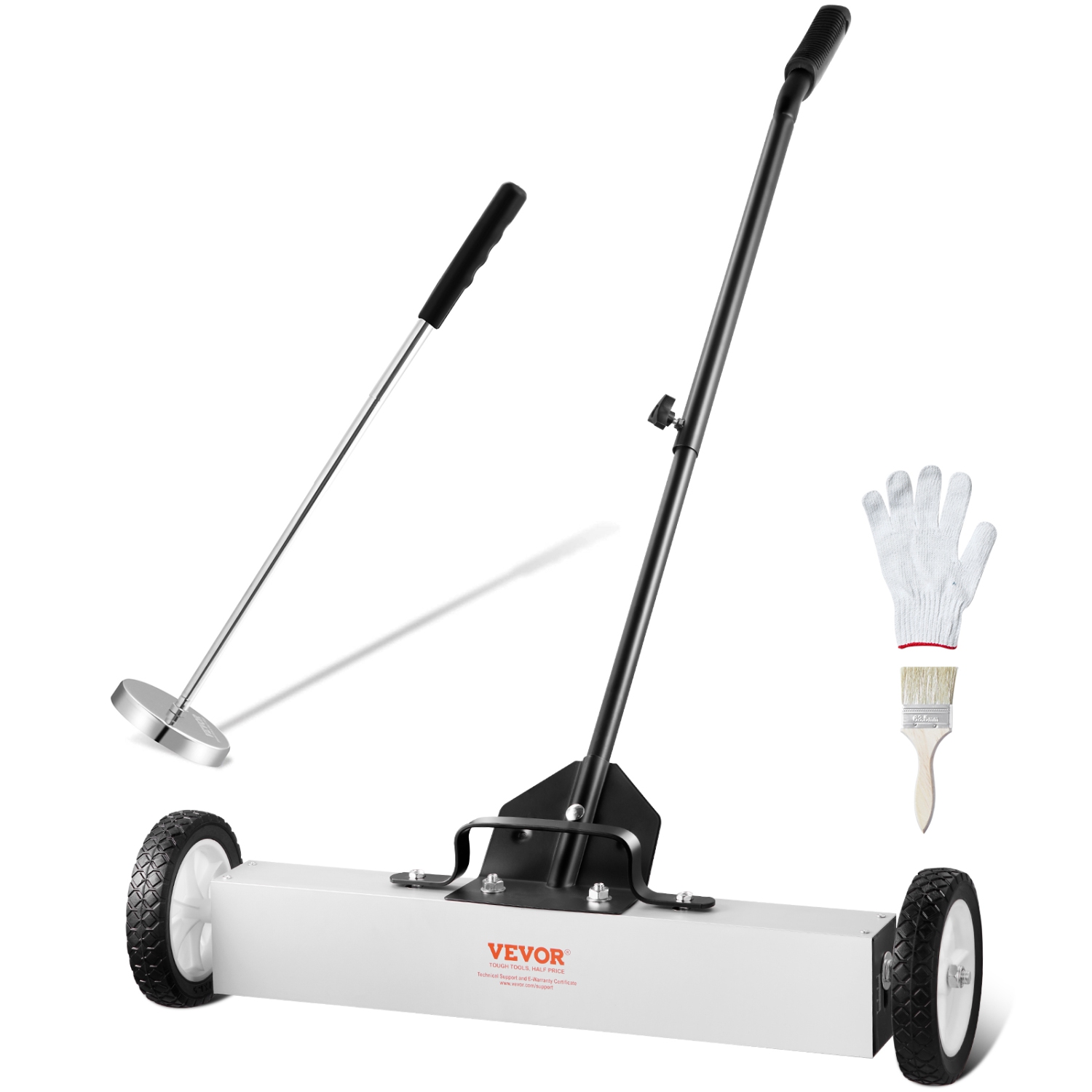 VEVOR 24-Inch Magnetic Sweeper with Wheels, 50 lbs Capacity, with Telescoping Magnetic Pickup Tool, Handle, Pickup Sweeper to Pick Up Nails and