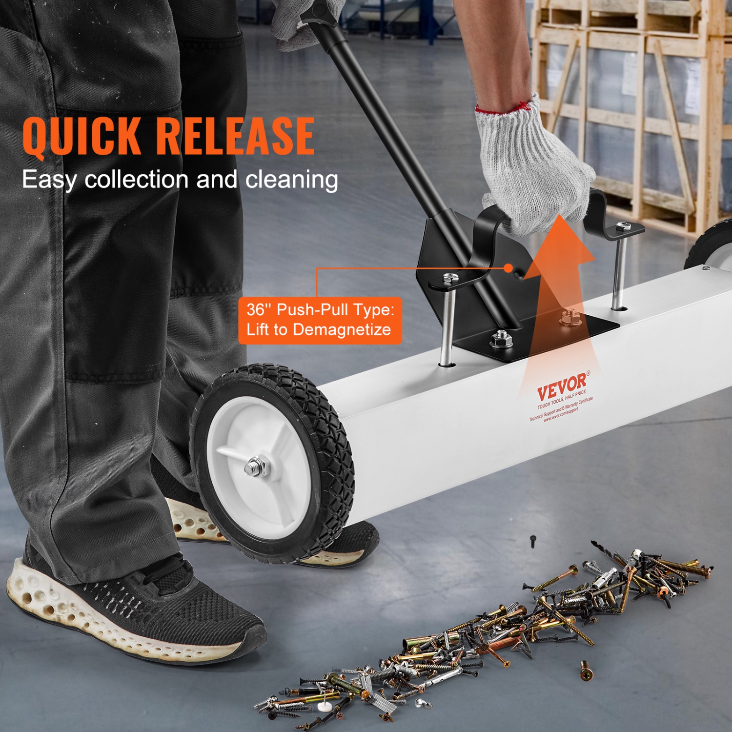 VEVOR 24-Inch Magnetic Sweeper with Wheels, 50 lbs Capacity, with Telescoping Magnetic Pickup Tool, Handle, Pickup Sweeper to Pick Up Nails and