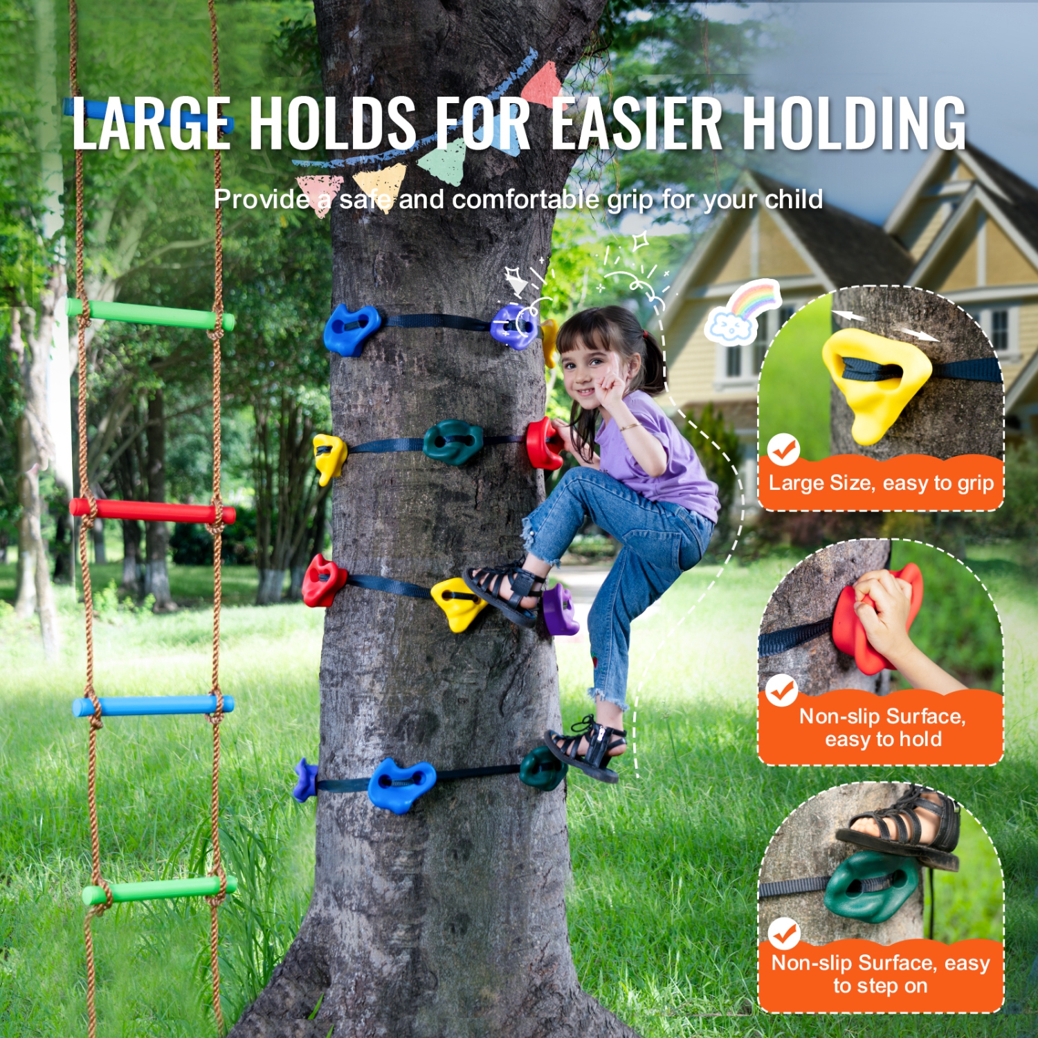 VEVOR 12 Ninja Tree Climbing Kit, 6 Ratchet Straps, and a Climbing Ladder, Climbing Rocks for Kids and Adults Climber, Various Colors and Shapes, for