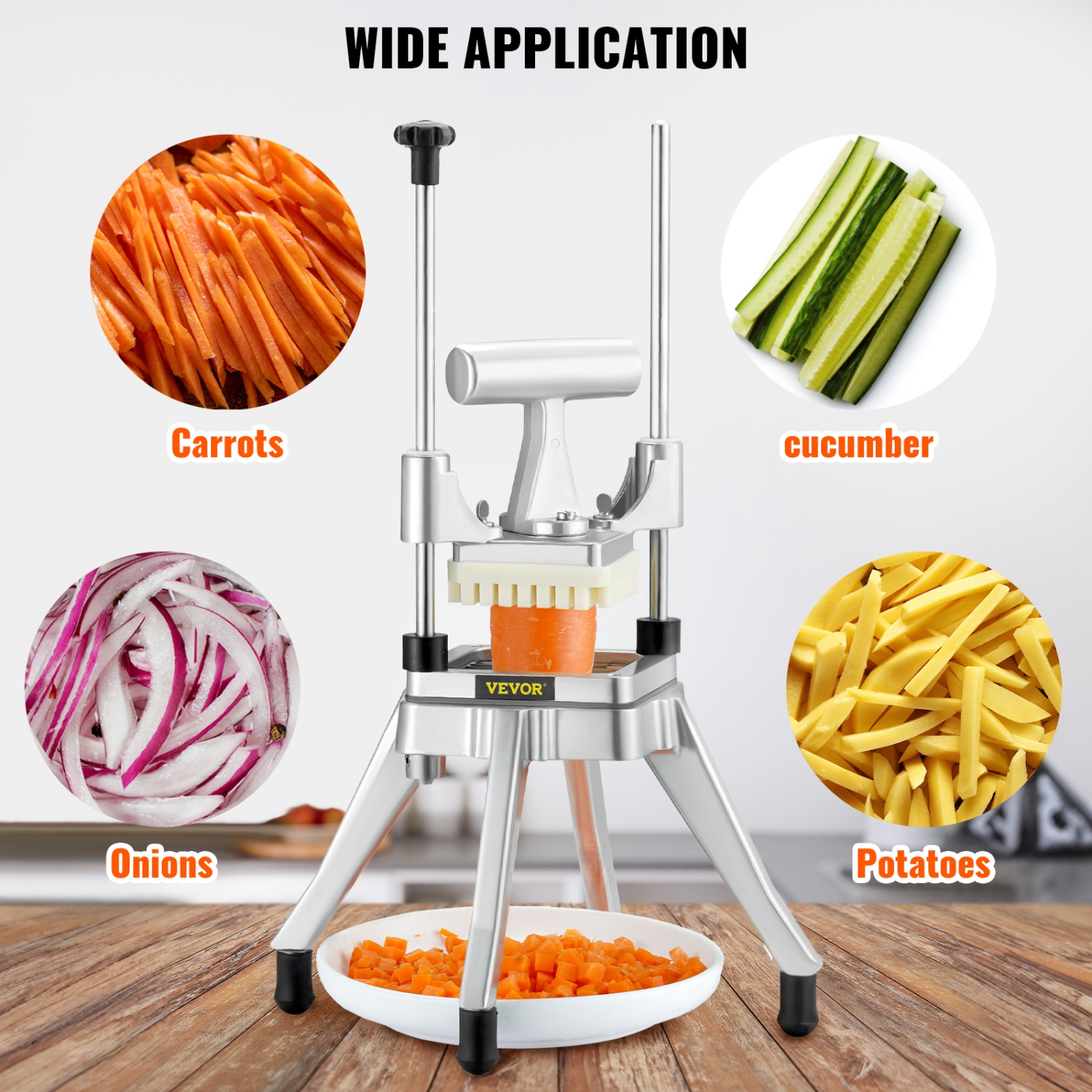 Hachoir de fruits commercial VEVOR Lame de 1/4 po Dicer d'aliments professionnel robuste Kattex Coupe-frites Coupe-oignons Acier inoxydable pour