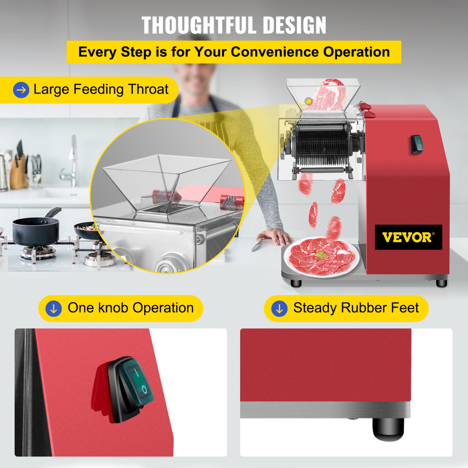 VEVOR 850W Commercial Meat Cutting Machine, 551 Lbs/H Meat Shredding Machine,3.5mm Blade Electric Meat Cutter, Stainless Steel Restaurant Food