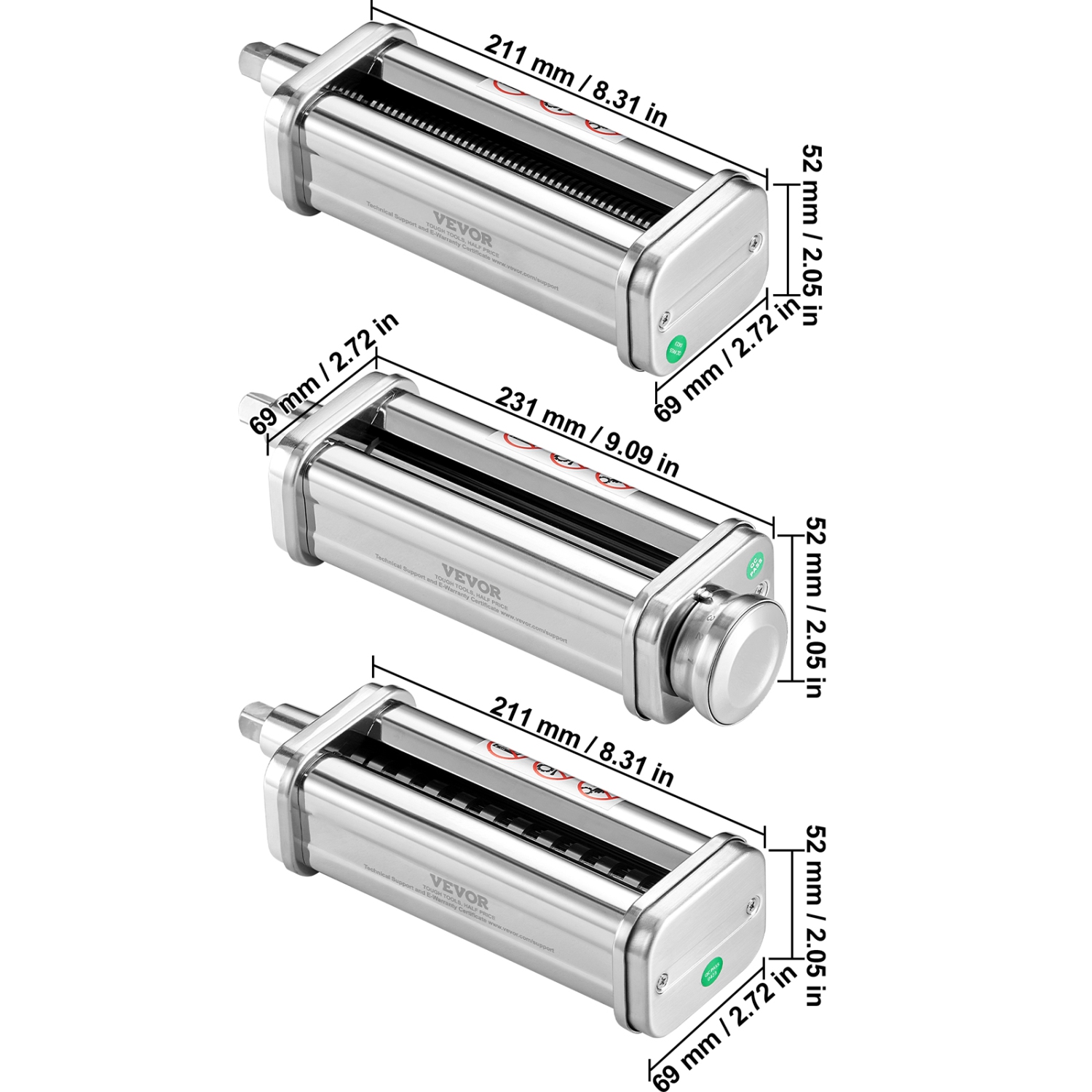 VEVOR 3Pcs Pasta Attachment for KitchenAid Stand Mixer, Stainless Steel Pasta Roller Cutter Set Including Pasta Sheet Roller, Spaghetti , 8