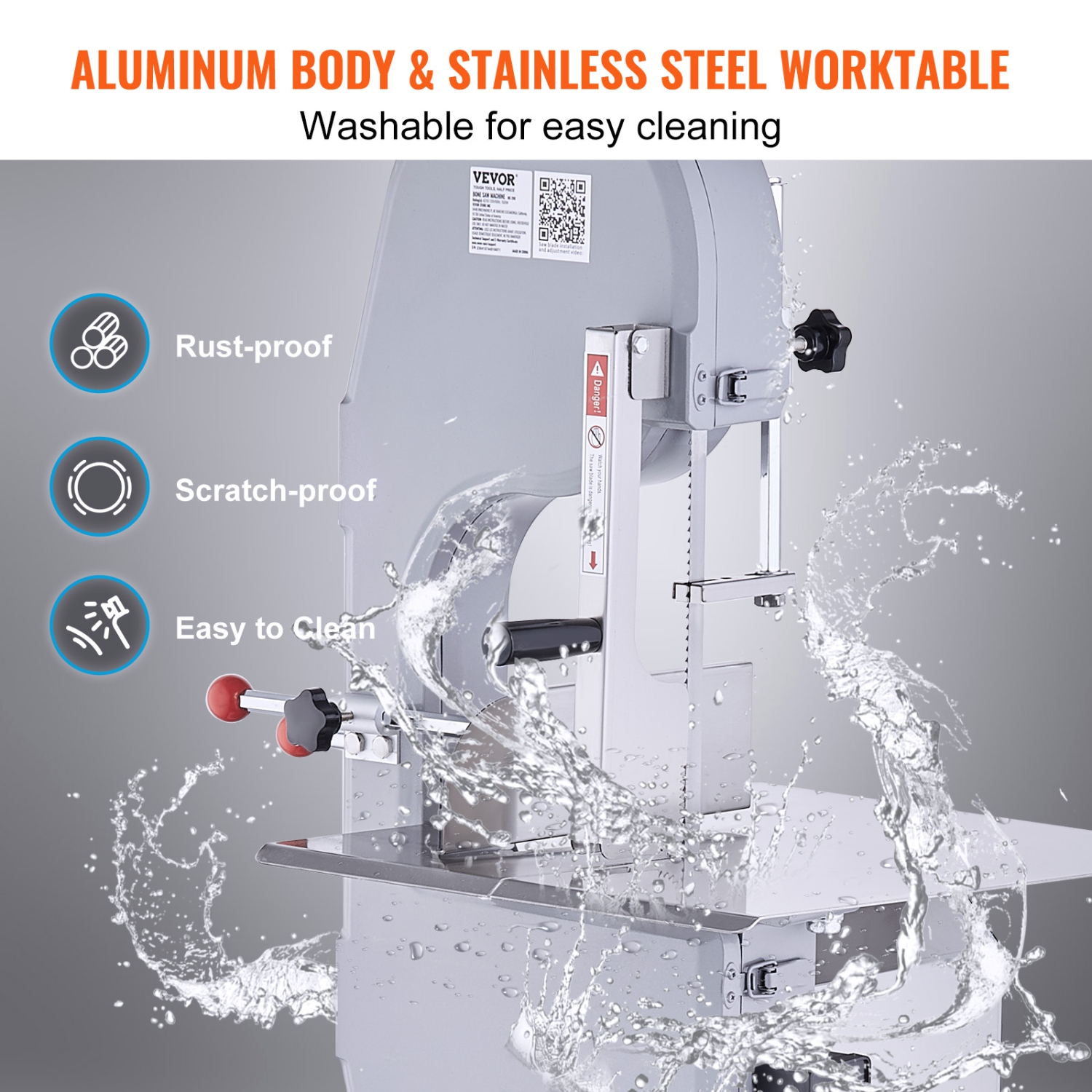 VEVOR 1500W Commercial Electric Meat Bandsaw, Stainless Steel Vertical Bone Sawing Machine, Workbeach 19.3" x 15", 0.16-7.9 Inch Cutting Thickness,