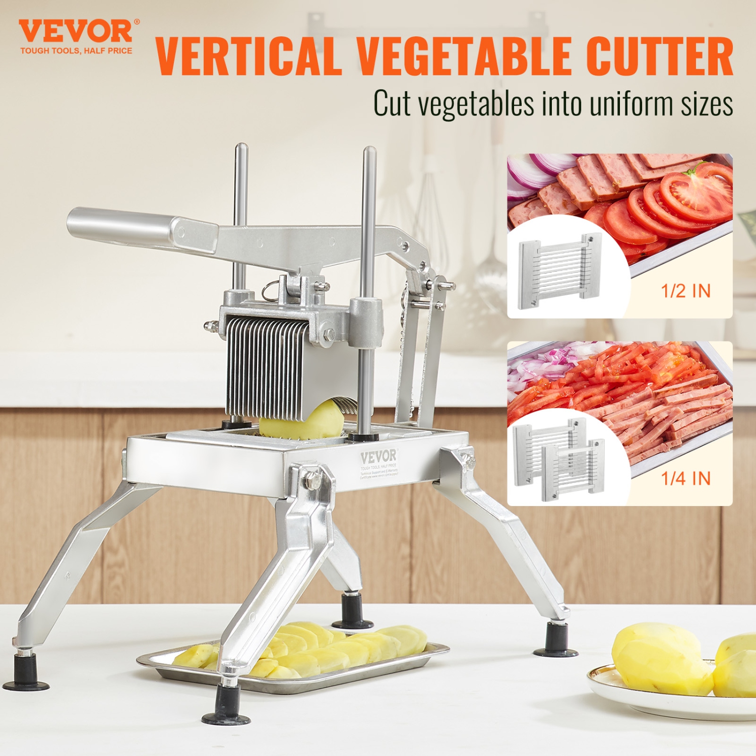 VEVOR 1/4 and 1/2 inch Commercial Vegetable Slicer, Tomato Slicer, Stainless Steel and Aluminum Alloy Vegetable Cutter Slicer, Manual Tomato Slicer