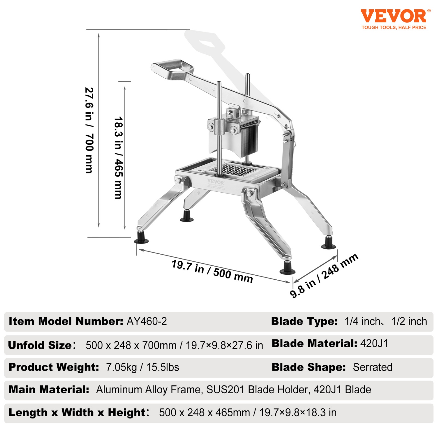VEVOR 1/4 and 1/2 inch Commercial Vegetable Slicer, Tomato Slicer, Stainless Steel and Aluminum Alloy Vegetable Cutter Slicer, Manual Tomato Slicer