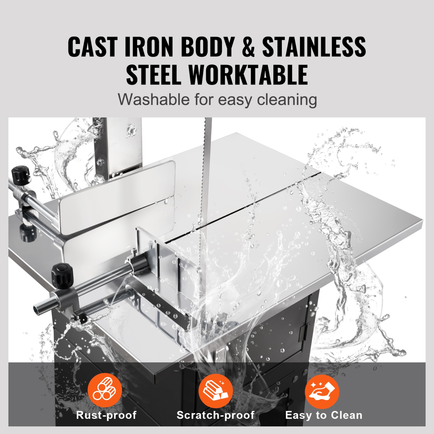 Scie à ruban à viande électrique commerciale VEVOR 550&nbsp;W, scie à os verticale en acier inoxydable, établi de 7,09 x 1&nbsp;po, épaisseur de