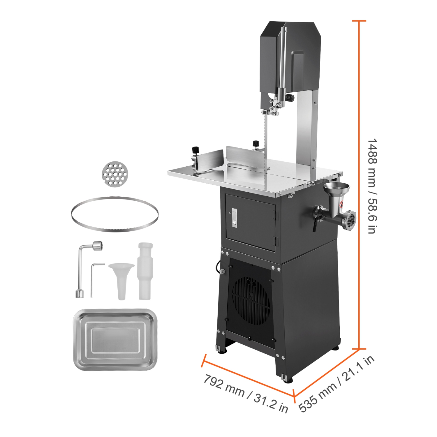 Scie à ruban à viande électrique commerciale VEVOR 550&nbsp;W, scie à os verticale en acier inoxydable, établi de 7,09 x 1&nbsp;po, épaisseur de