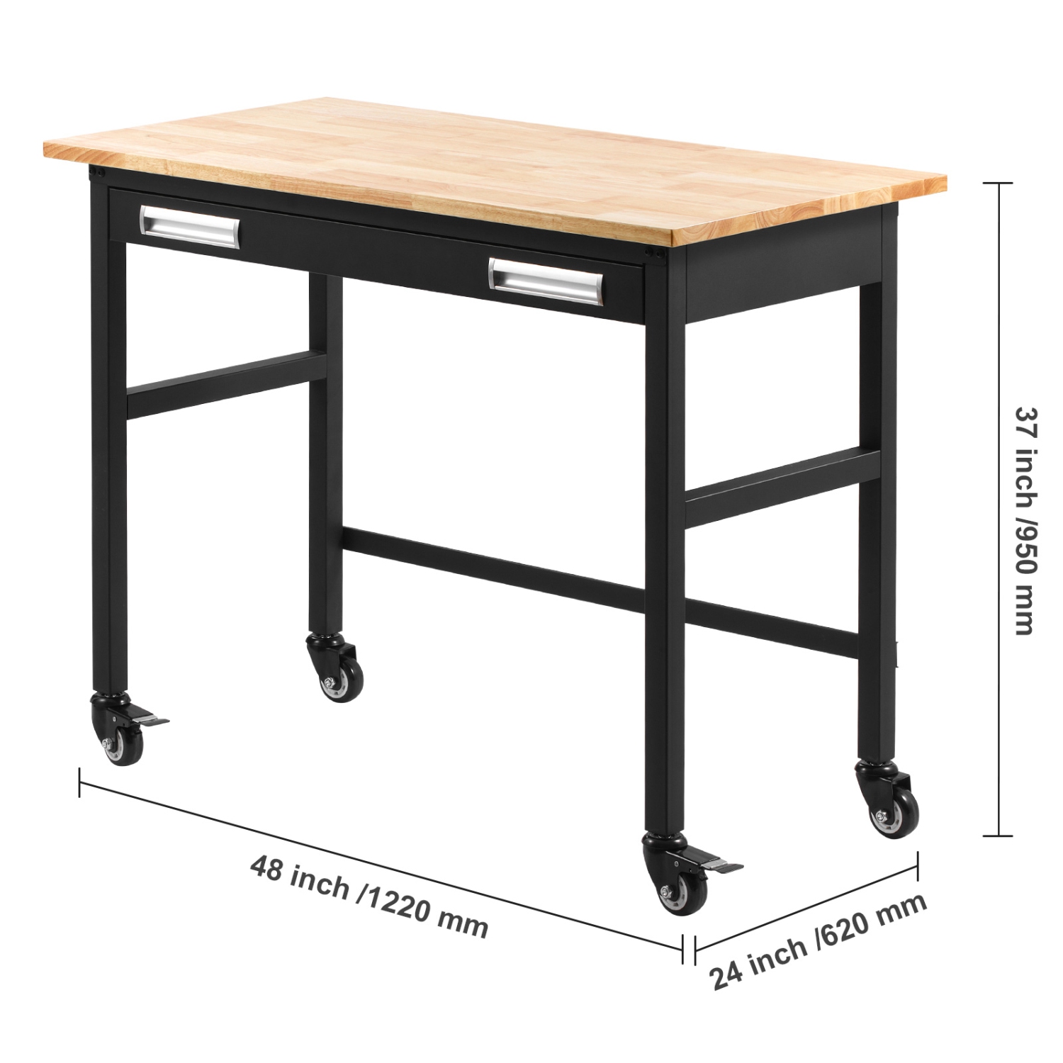 Établi VEVOR de 48&nbsp;po, capacité de charge 1500&nbsp;lb, établi avec tiroirs et roulettes coulissants, établi à roulettes, table de travail à