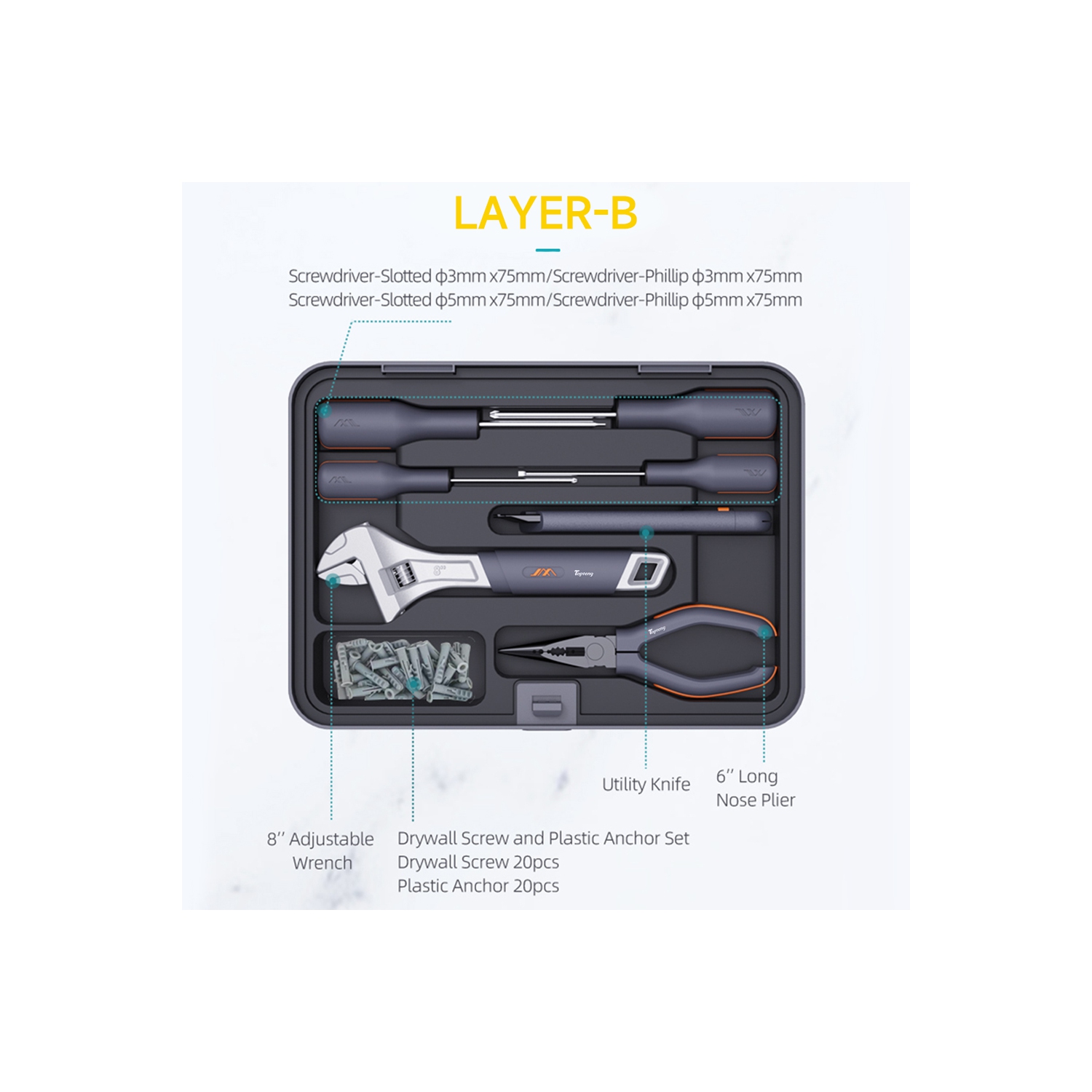 Multifunctional Home & Auto & Woodworkers Repair Tool Kit Customizable General Household Tool Kit Perfect for Homeowner Diyer Handyman