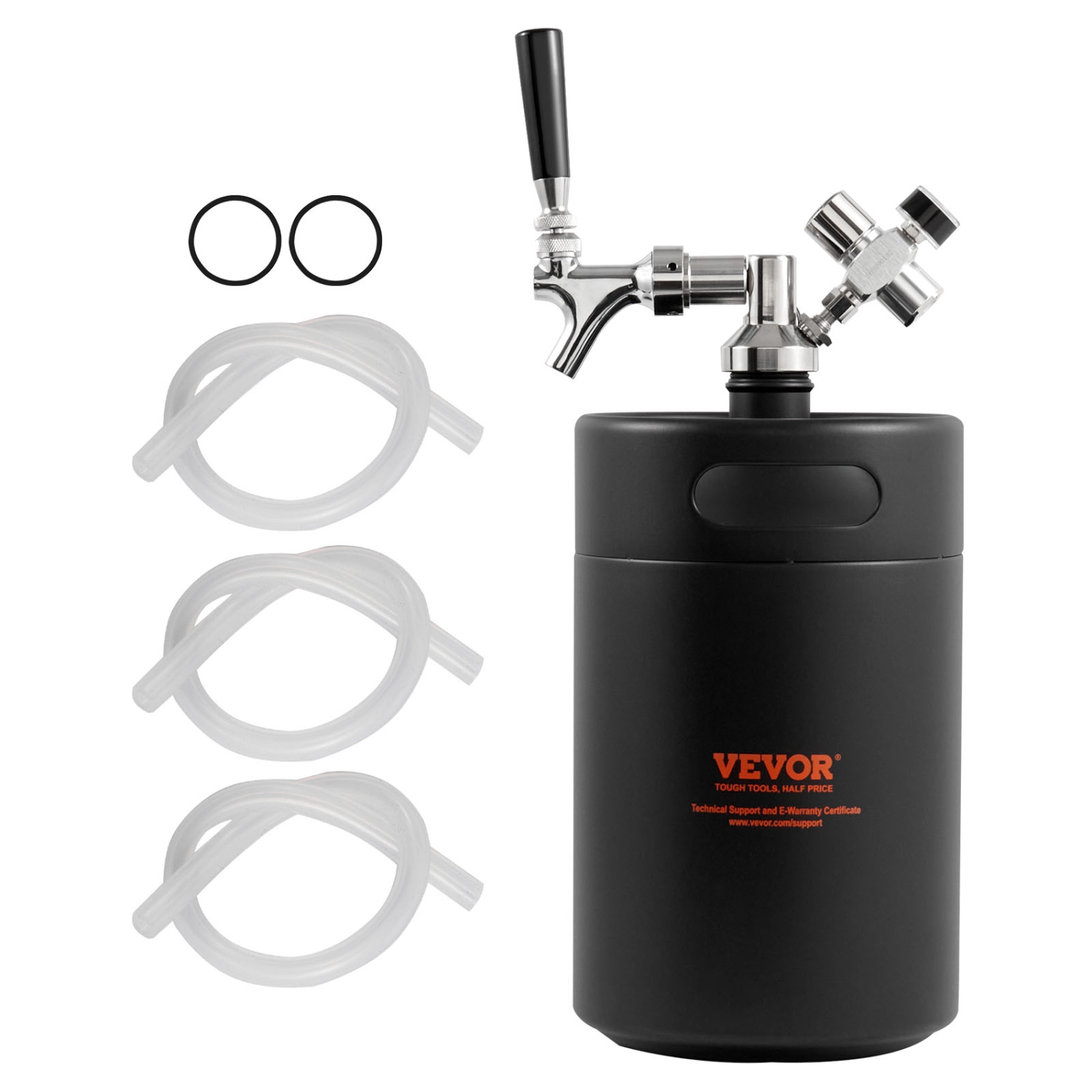 VEVOR 170Oz 5L Beer Growler Tap System, 304 Stainless Steel Pressurized Beer Growler, Keg Growler with Pressure Display, CO2 Regulator Faucet,