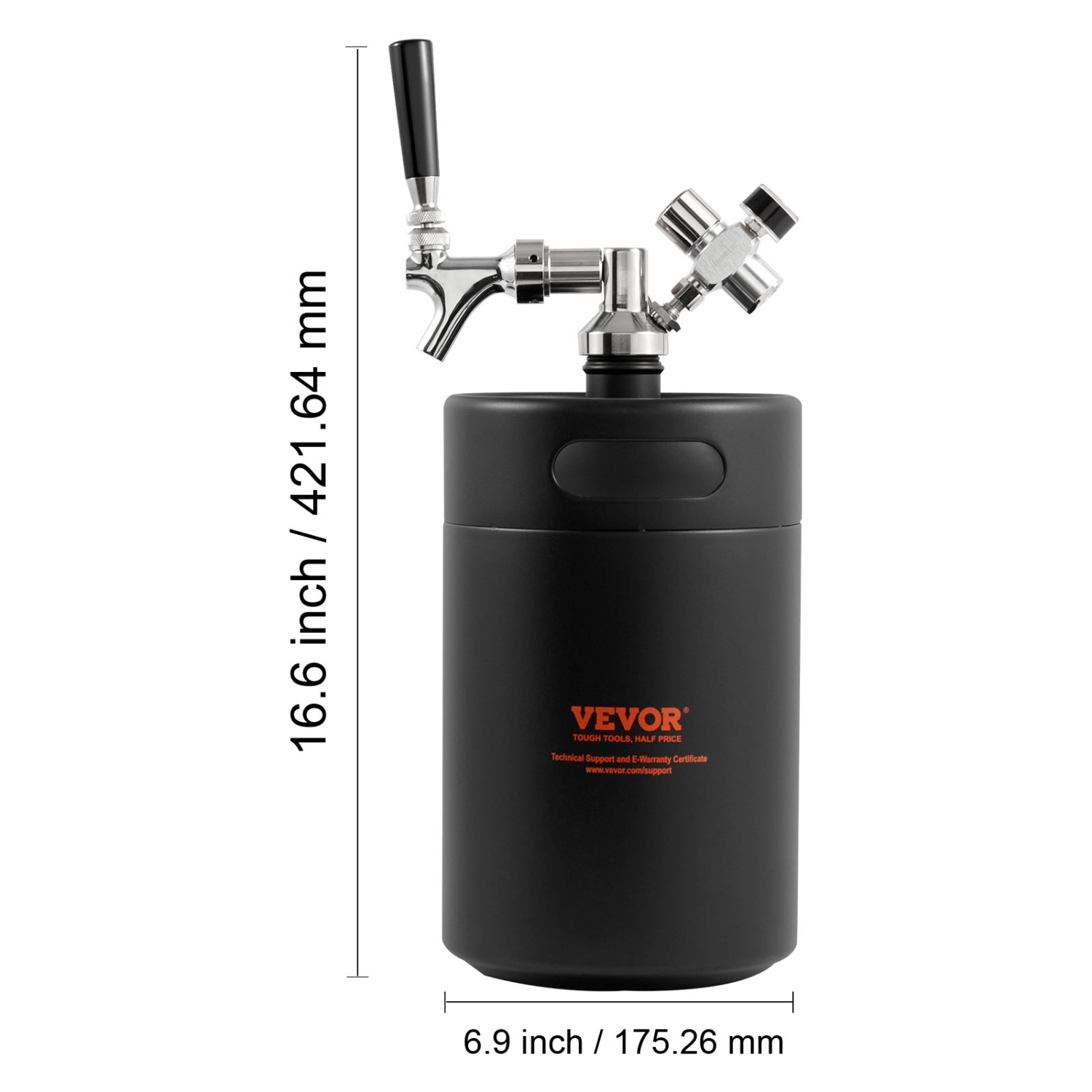 VEVOR 170Oz 5L Beer Growler Tap System, 304 Stainless Steel Pressurized Beer Growler, Keg Growler with Pressure Display, CO2 Regulator Faucet,