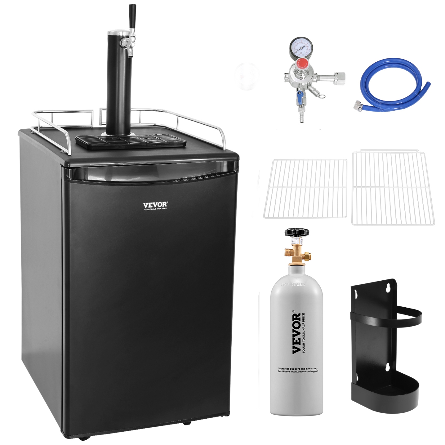 VEVOR 32°F- 50°F Temperature Control Beer Kegerator, Single Tap Draft Beer Dispenser, Full Size Keg Refrigerator with Shelves, CO2 Cylinder, Holds