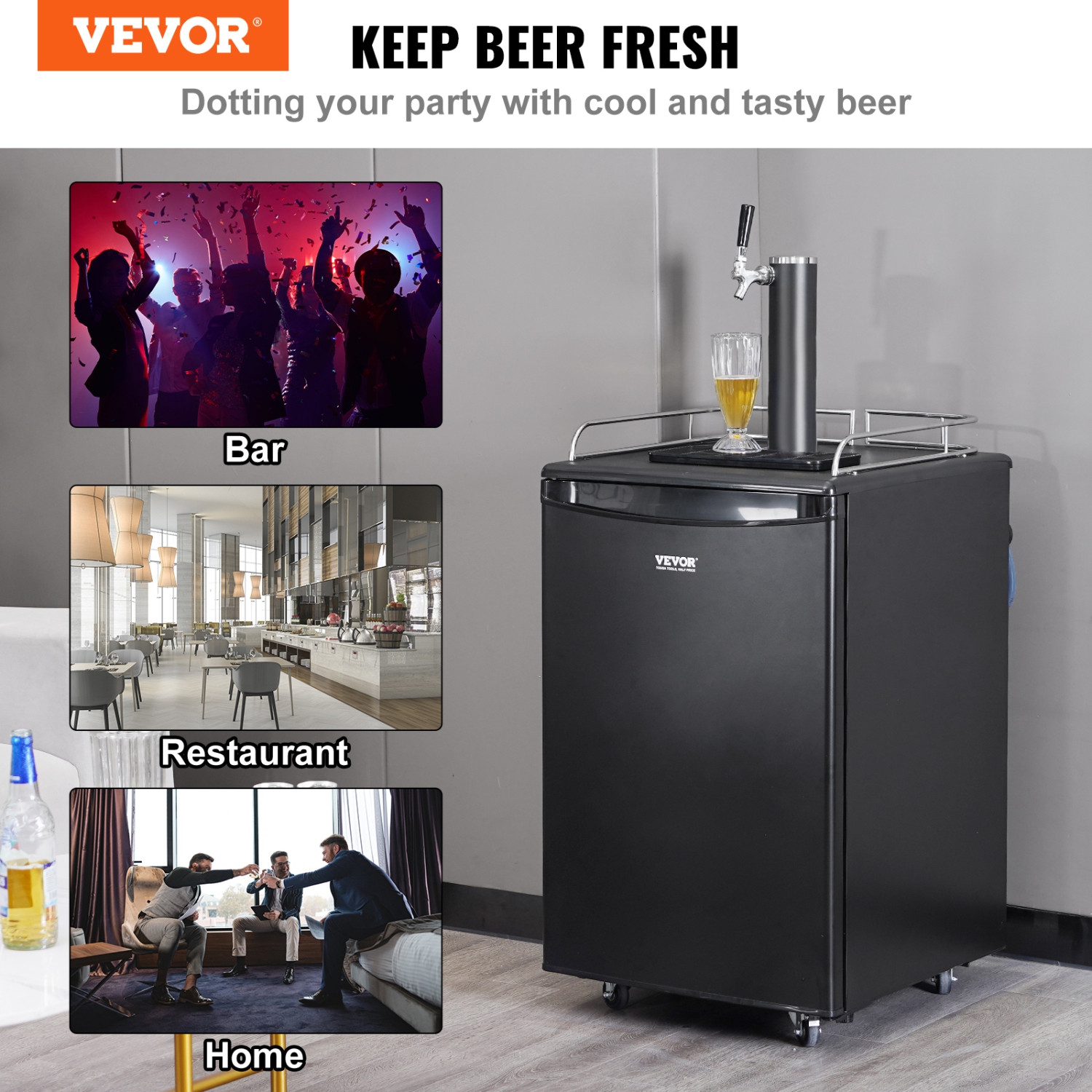 VEVOR 32°F- 50°F Temperature Control Beer Kegerator, Single Tap Draft Beer Dispenser, Full Size Keg Refrigerator with Shelves, CO2 Cylinder, Holds