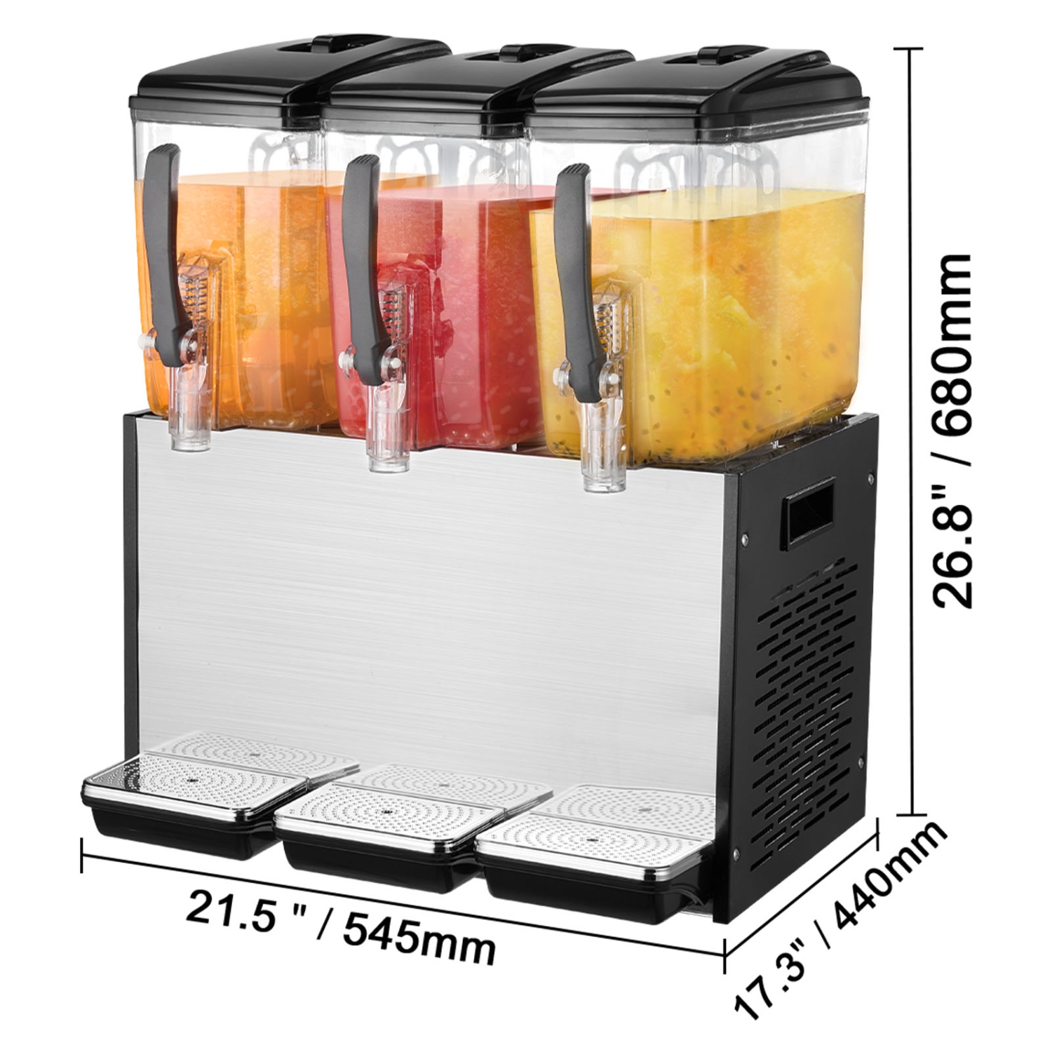 VEVOR 3 Tanks Commercial Beverage Dispenser, 12 L / 12.7 QT Per Tank Juice Dispenser, 370W Stainless Steel Ice Tea Drink Machine with 45°F-54°F