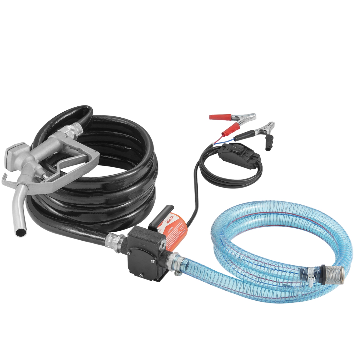 VEVOR 1/10 HP Fuel Transfer Pump, 12V DC 5.3 GPM, Portable Electric Diesel Transfer Pump with Auto Shut-Off Fuel Nozzle, Long Inlet & Outlet Hose for