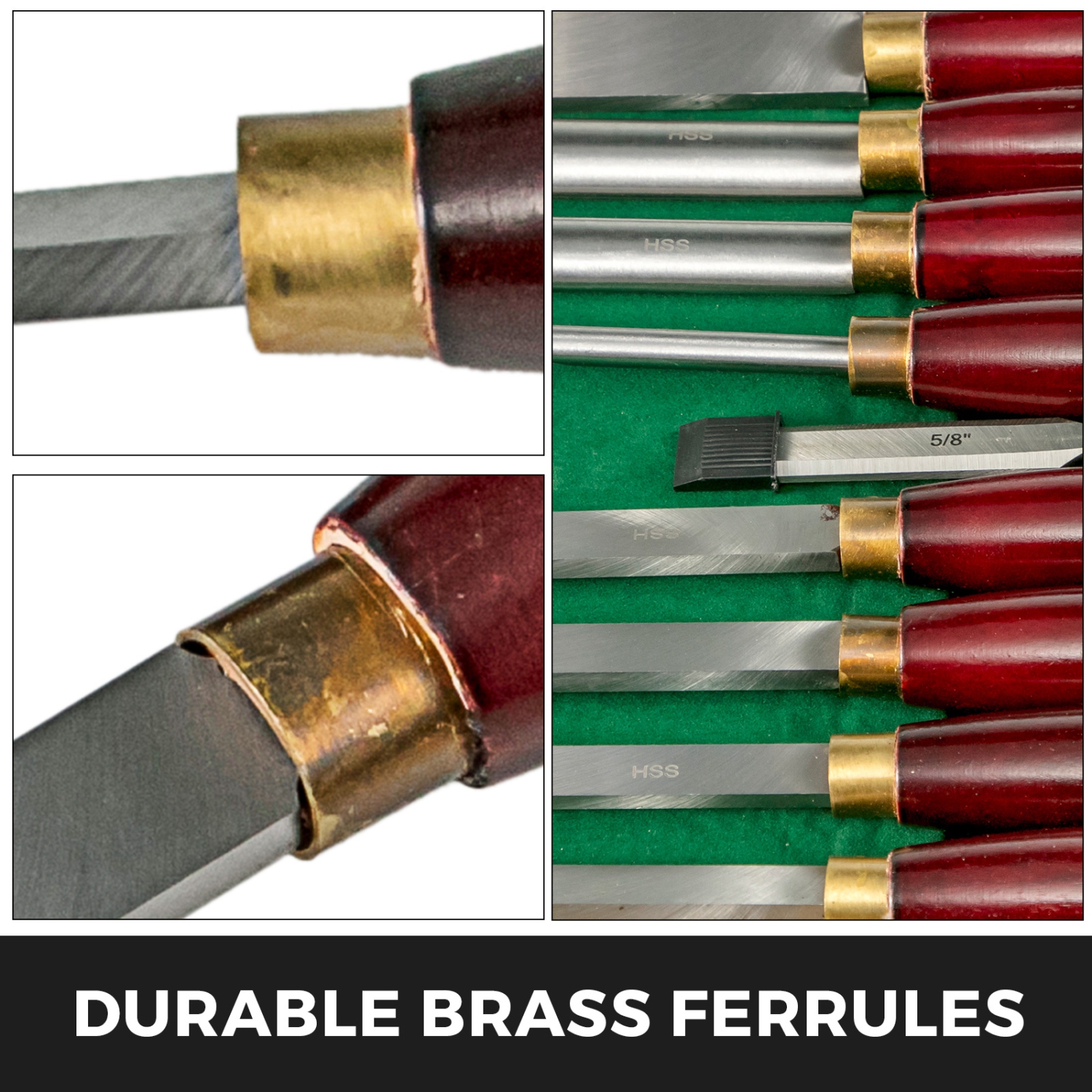 Ensemble de 8 ciseaux à tour en bois de VEVOR, lames en acier HSS, outils de travail du bois avec étui de rangement en bois, idéal pour le bois, la