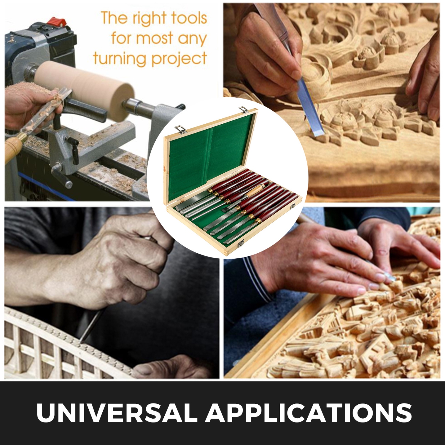 Ensemble de 8 ciseaux à tour en bois de VEVOR, lames en acier HSS, outils de travail du bois avec étui de rangement en bois, idéal pour le bois, la