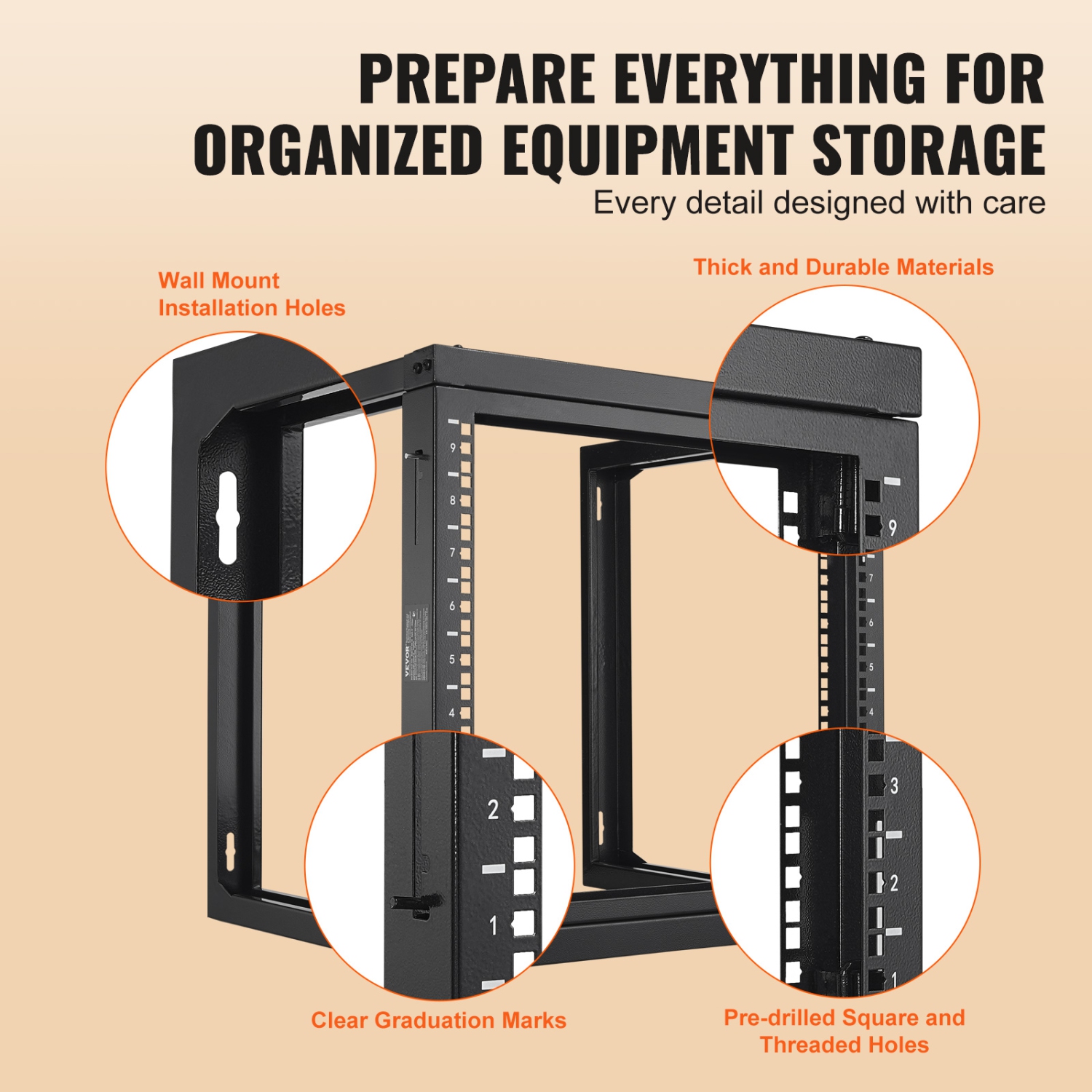 VEVOR 9U Wall Mount Rack, 150 lbs Max Load Capacity, Open Frame Server Network Rack with Cage Nuts Screws, Carbon Steel 20.9 x 17.7 x 20.5" for 19"