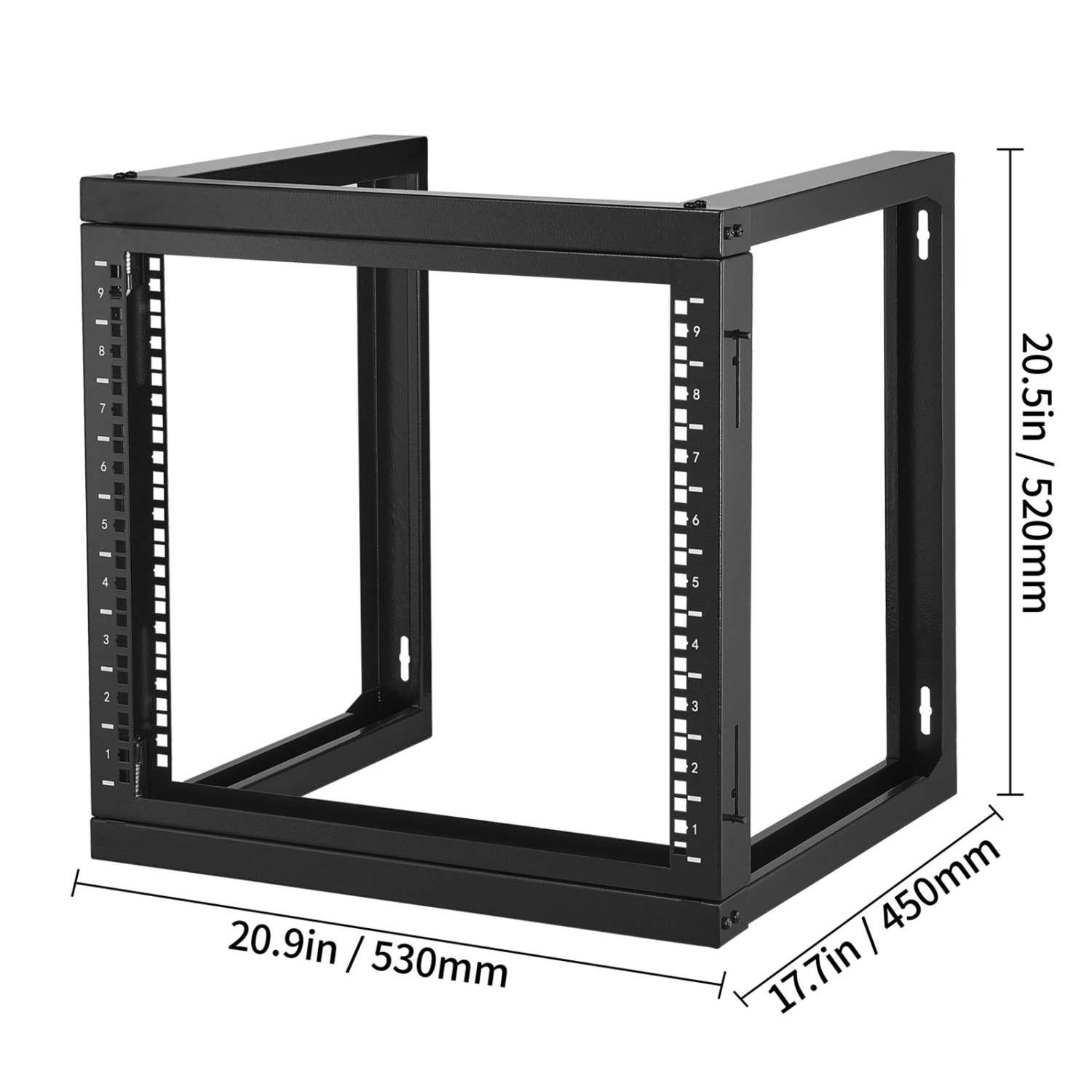 VEVOR 9U Wall Mount Rack, 150 lbs Max Load Capacity, Open Frame Server Network Rack with Cage Nuts Screws, Carbon Steel 20.9 x 17.7 x 20.5" for 19"