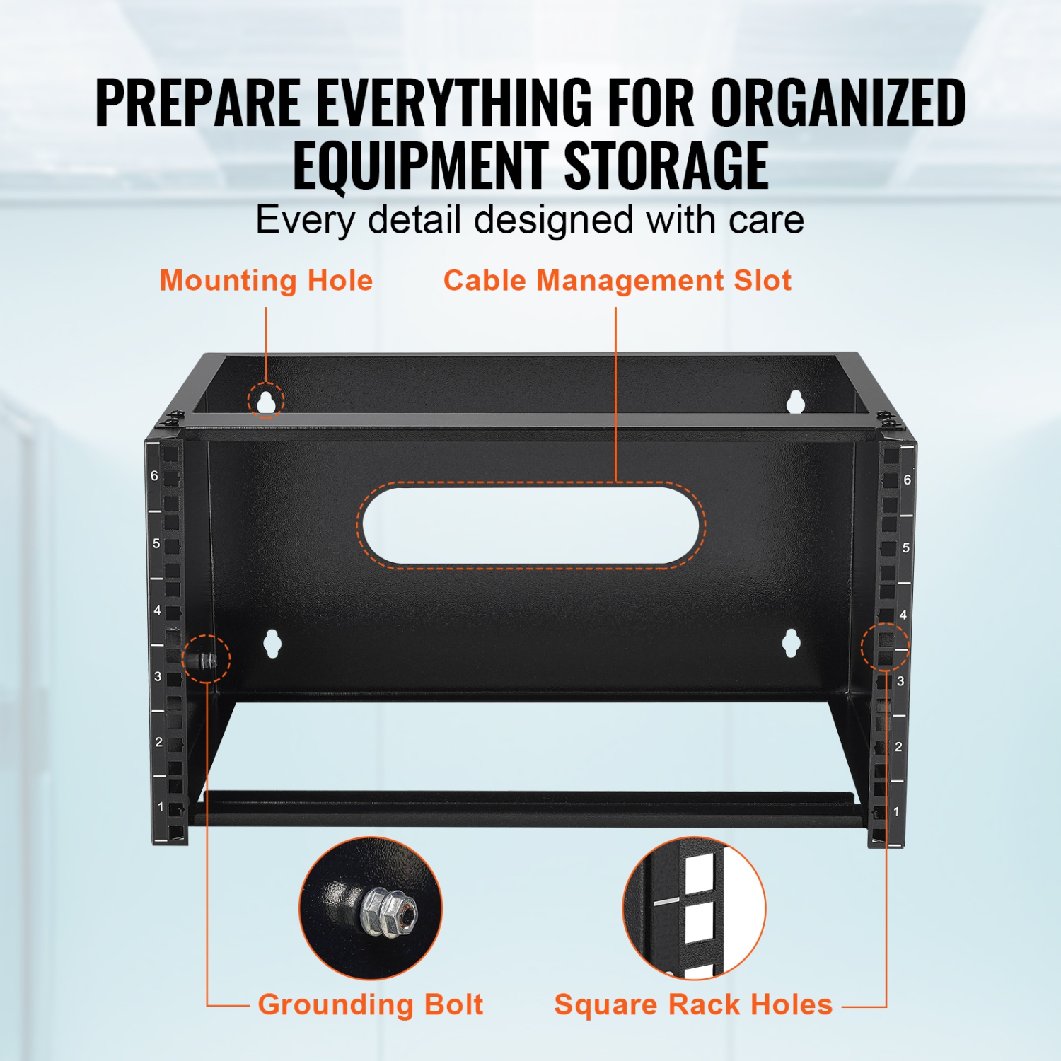 Bâti réseau mural VEVOR 6U, profondeur de 14&nbsp;po/355,6&nbsp;mm, support mural pour serveur 50&nbsp;lb/22,68&nbsp;kg avec écrous de cage,