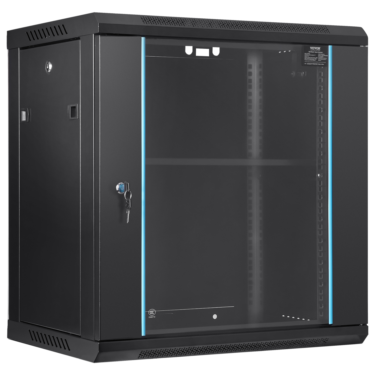 VEVOR 12U Wall-Mounted Server Network Cabinet, 15.5'' Depth, Secure Rack Enclosure, Supports up to 200 lbs, Lockable Glass Door & Sides, Ideal for IT